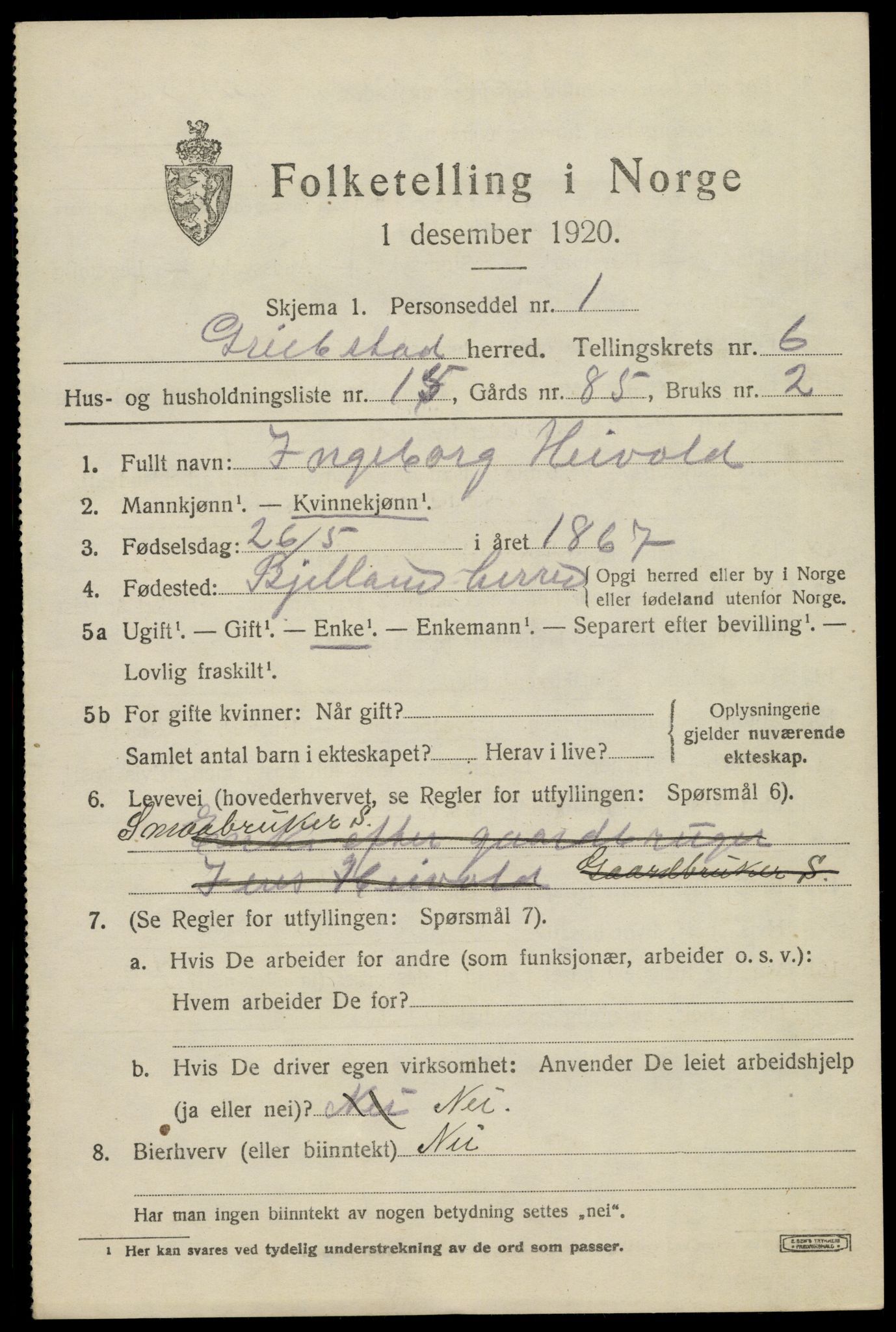 SAK, Folketelling 1920 for 1017 Greipstad herred, 1920, s. 2056