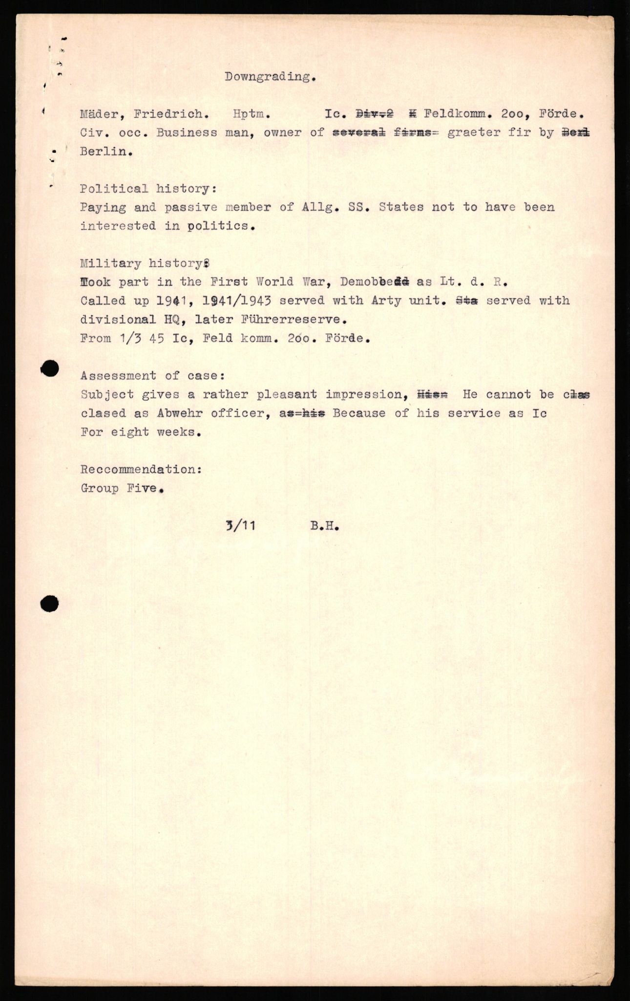 Forsvaret, Forsvarets overkommando II, AV/RA-RAFA-3915/D/Db/L0023: CI Questionaires. Tyske okkupasjonsstyrker i Norge. Tyskere., 1945-1946, s. 330