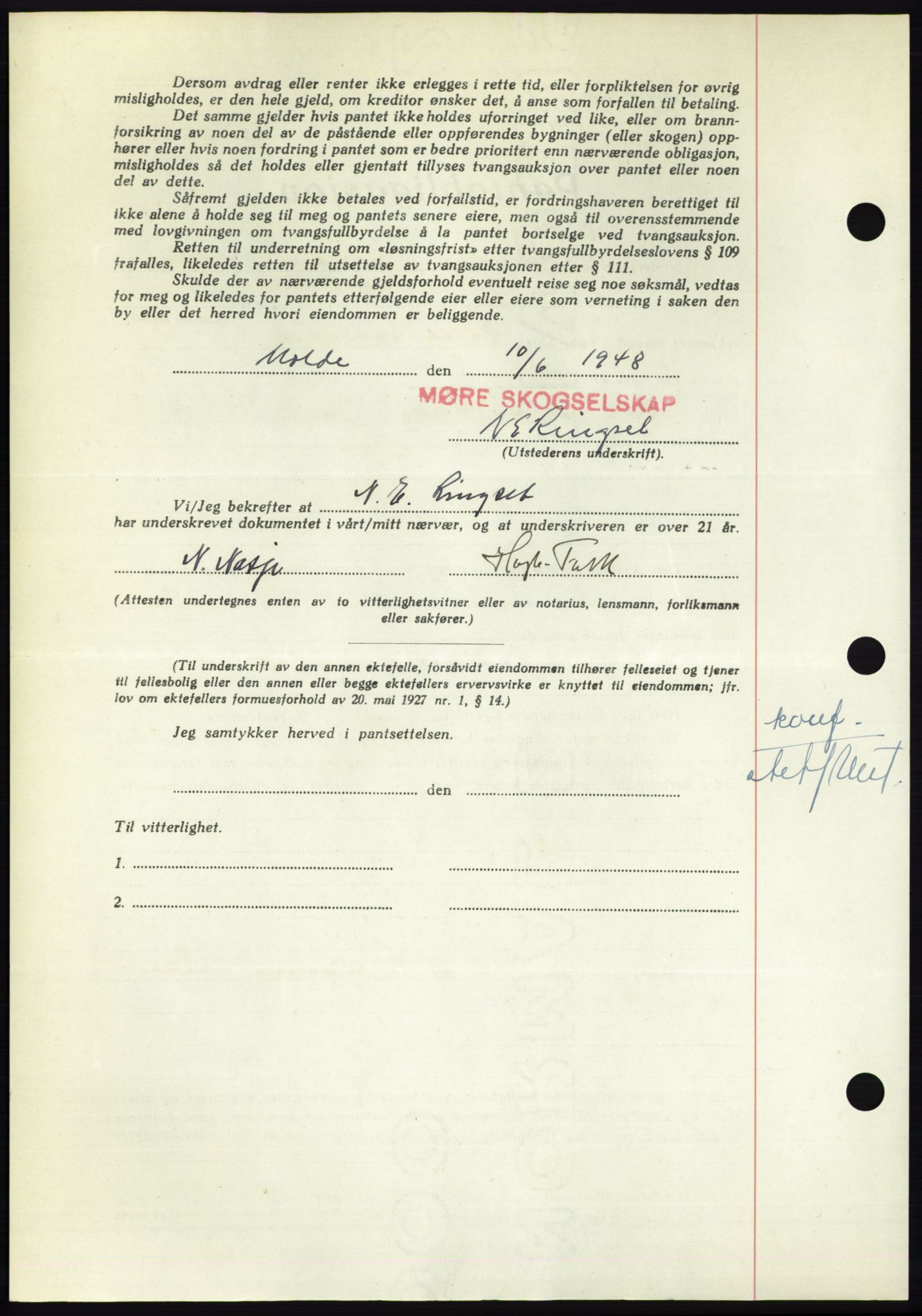 Nordmøre sorenskriveri, AV/SAT-A-4132/1/2/2Ca: Pantebok nr. B99, 1948-1948, Dagboknr: 2074/1948