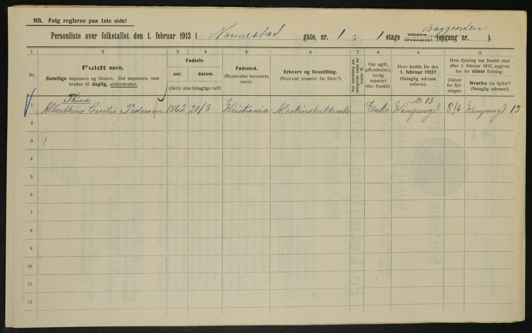 OBA, Kommunal folketelling 1.2.1913 for Kristiania, 1913, s. 68985