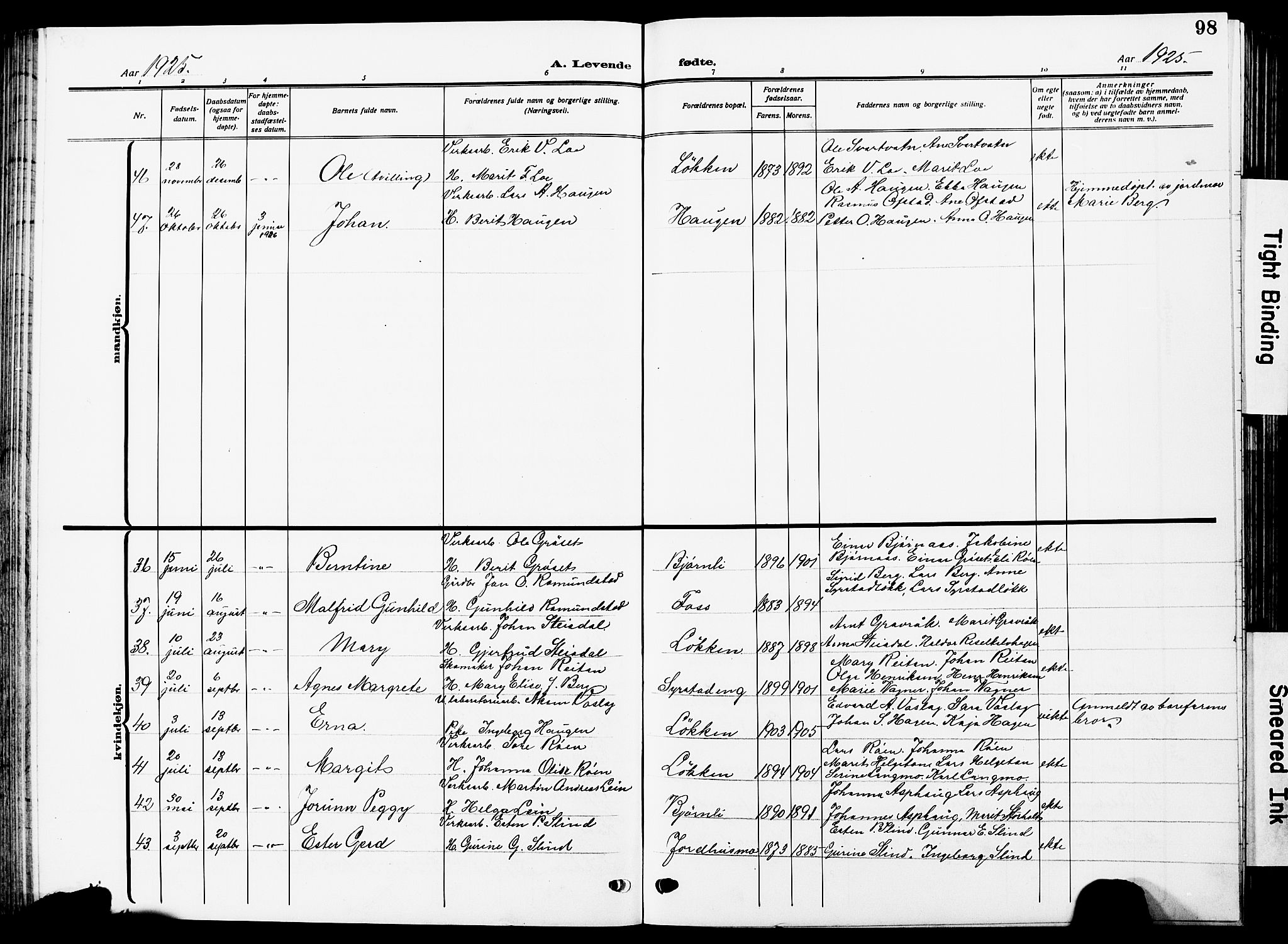 Ministerialprotokoller, klokkerbøker og fødselsregistre - Sør-Trøndelag, AV/SAT-A-1456/672/L0865: Klokkerbok nr. 672C04, 1914-1928, s. 98