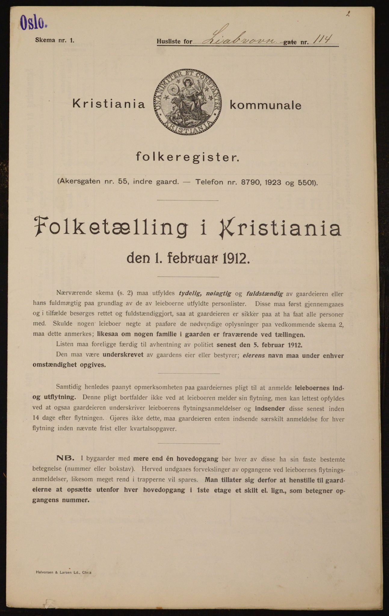 OBA, Kommunal folketelling 1.2.1912 for Kristiania, 1912, s. 58576