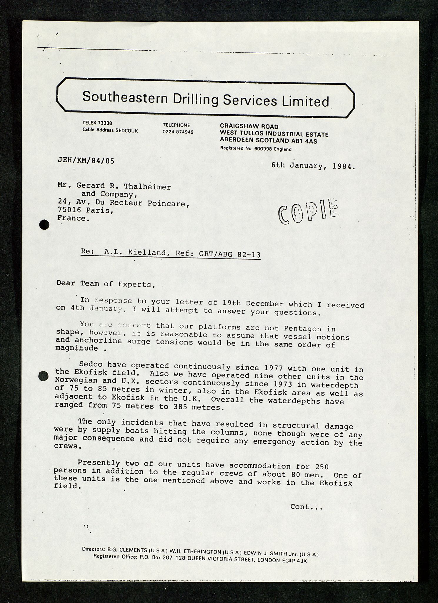 Pa 1503 - Stavanger Drilling AS, AV/SAST-A-101906/Da/L0008: Alexander L. Kielland - Rettssak i Paris, 1983-1989