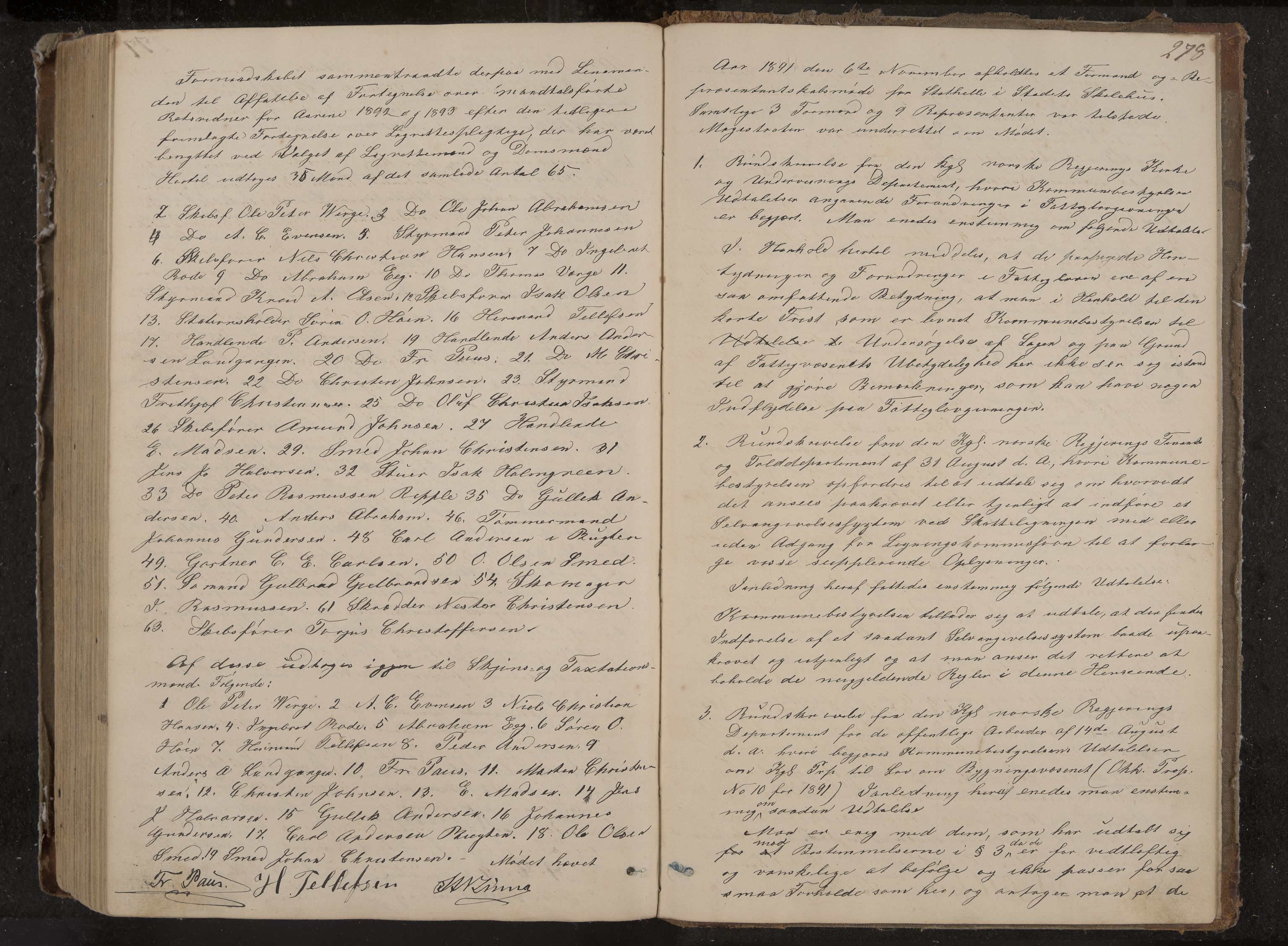 Stathelle formannskap og sentraladministrasjon, IKAK/0803021/A/L0001: Møtebok, 1852-1891, s. 278