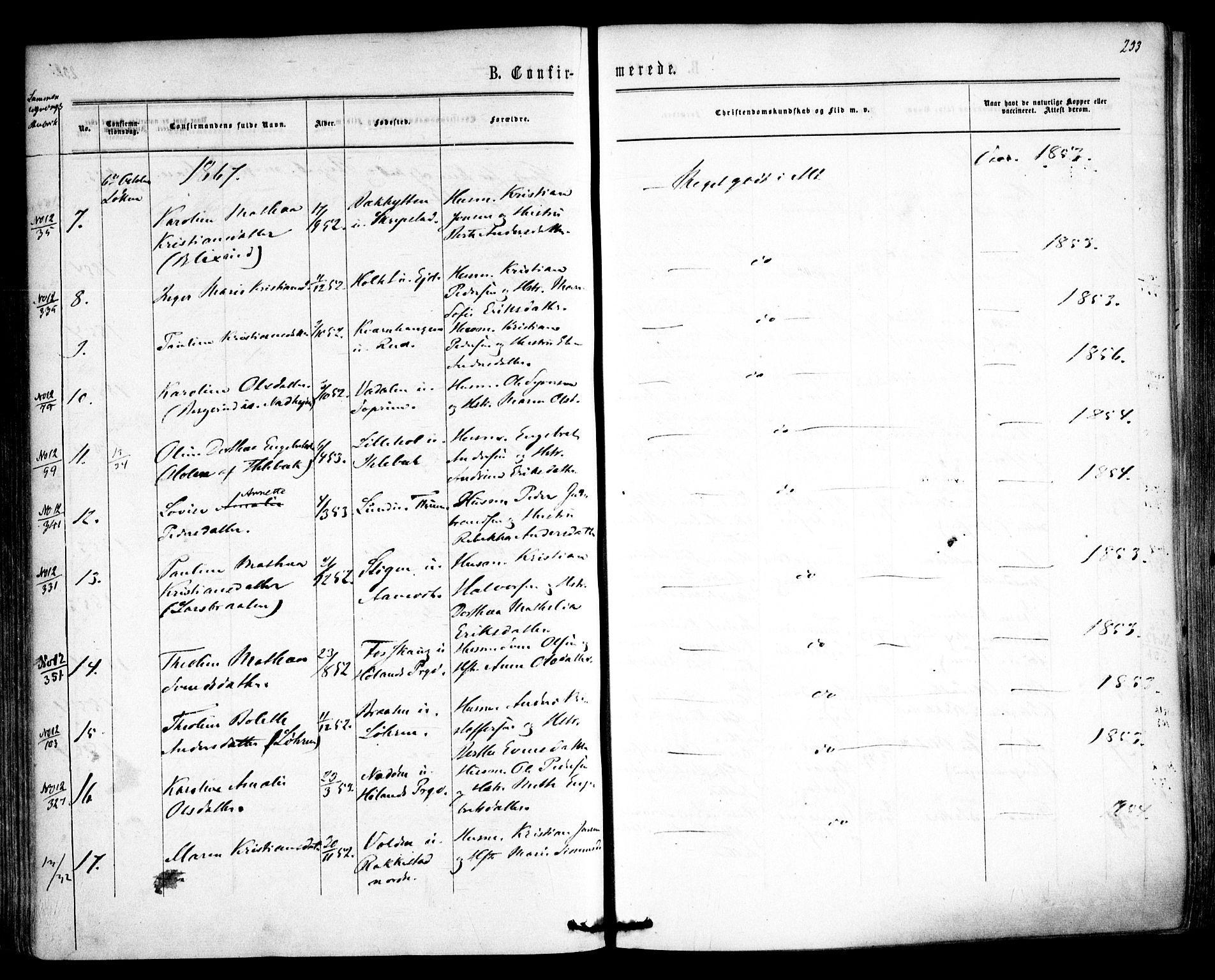 Høland prestekontor Kirkebøker, SAO/A-10346a/F/Fa/L0011: Ministerialbok nr. I 11, 1862-1869, s. 233