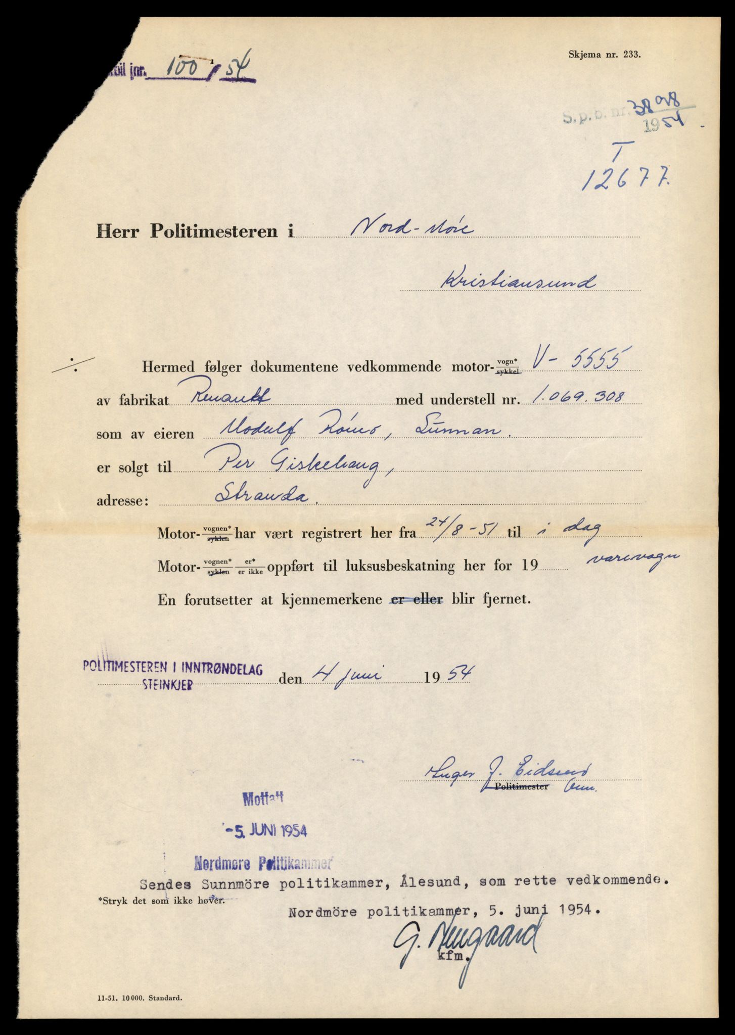 Møre og Romsdal vegkontor - Ålesund trafikkstasjon, AV/SAT-A-4099/F/Fe/L0035: Registreringskort for kjøretøy T 12653 - T 12829, 1927-1998, s. 454