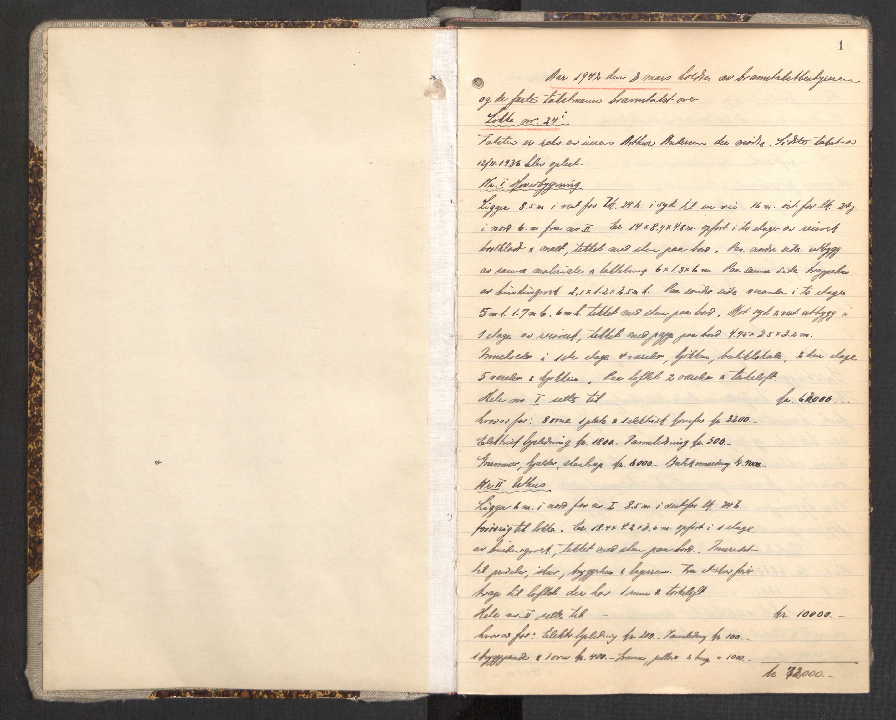 Norges brannkasse, branntakster Fredrikstad, AV/SAO-A-11354/F/Fa/L0028: Branntakstprotokoll, 1942-1943, s. 1