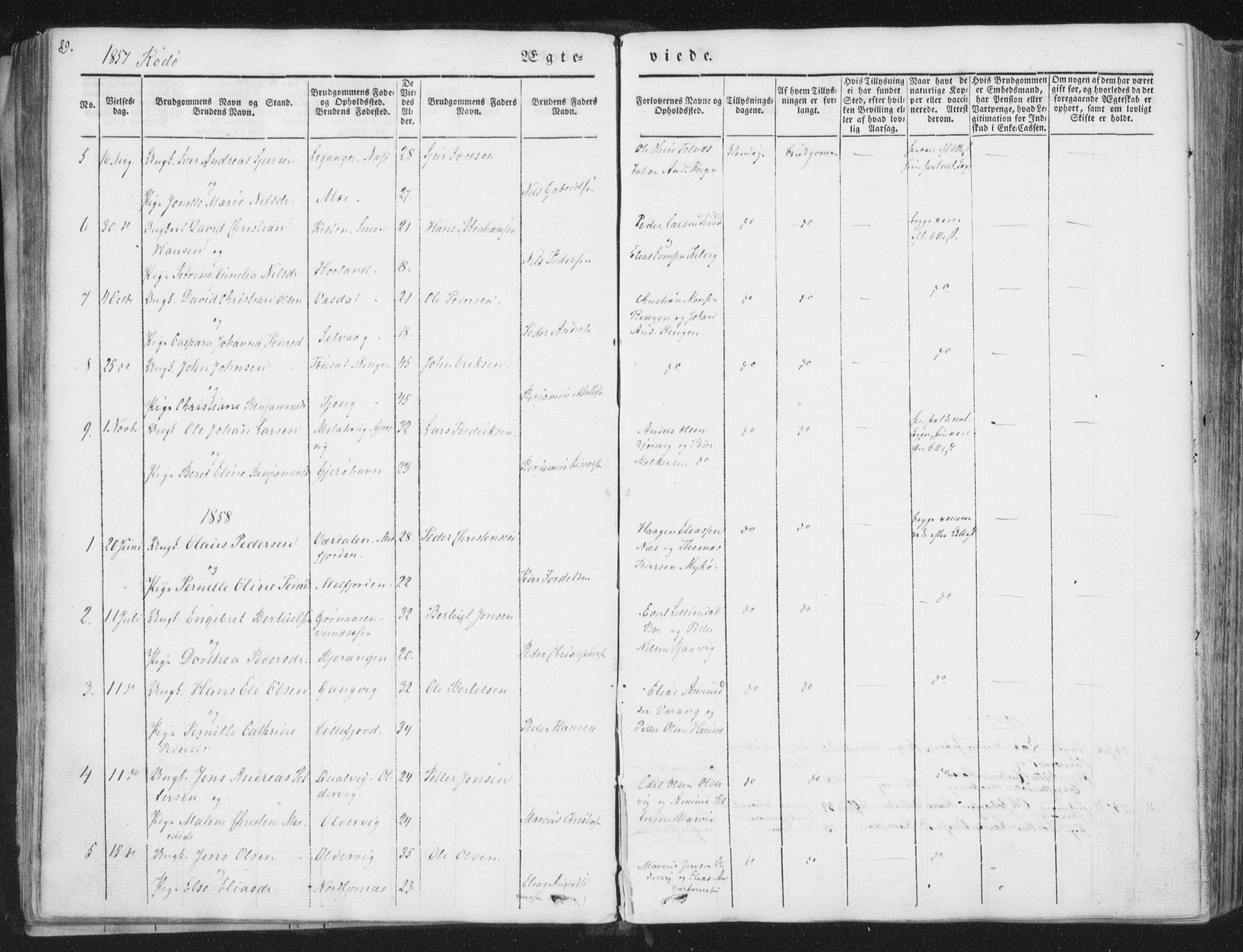 Ministerialprotokoller, klokkerbøker og fødselsregistre - Nordland, AV/SAT-A-1459/841/L0604: Ministerialbok nr. 841A09 /1, 1845-1862, s. 89