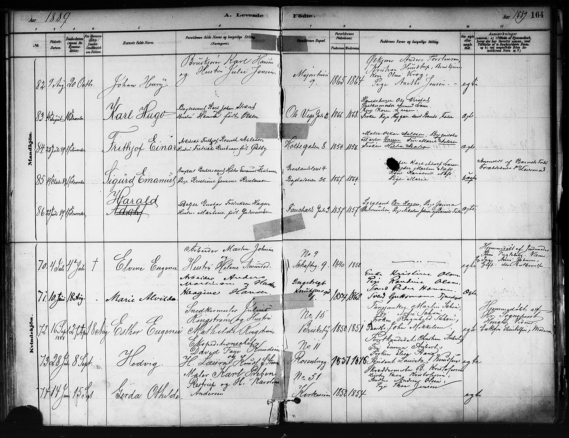 Uranienborg prestekontor Kirkebøker, AV/SAO-A-10877/F/Fa/L0001: Ministerialbok nr. I 1, 1880-1895, s. 164