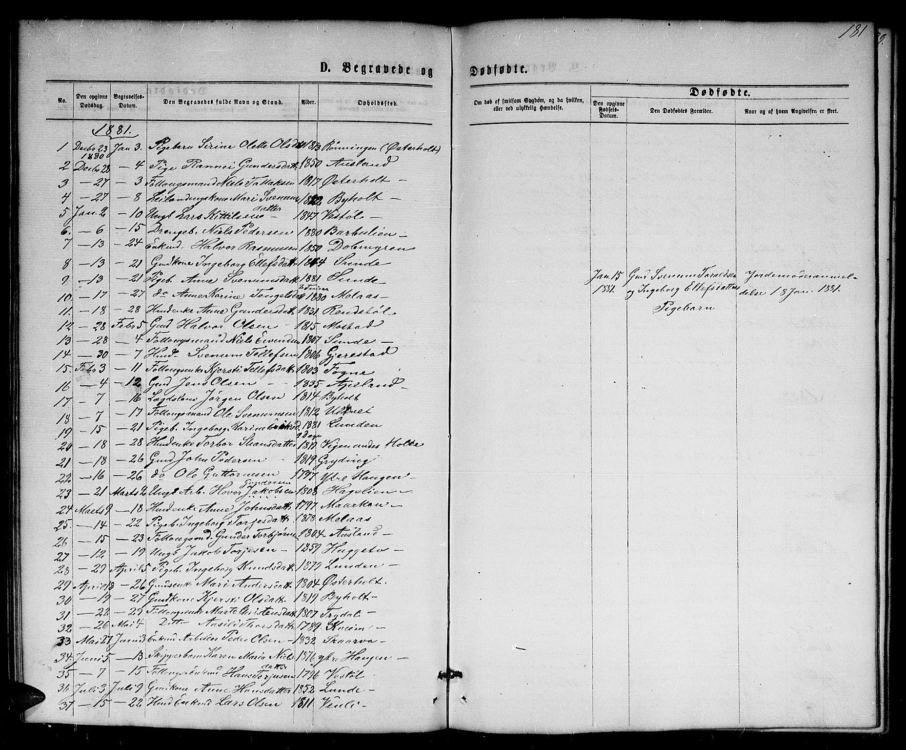 Gjerstad sokneprestkontor, AV/SAK-1111-0014/F/Fb/Fba/L0006: Klokkerbok nr. B 6, 1868-1890, s. 181