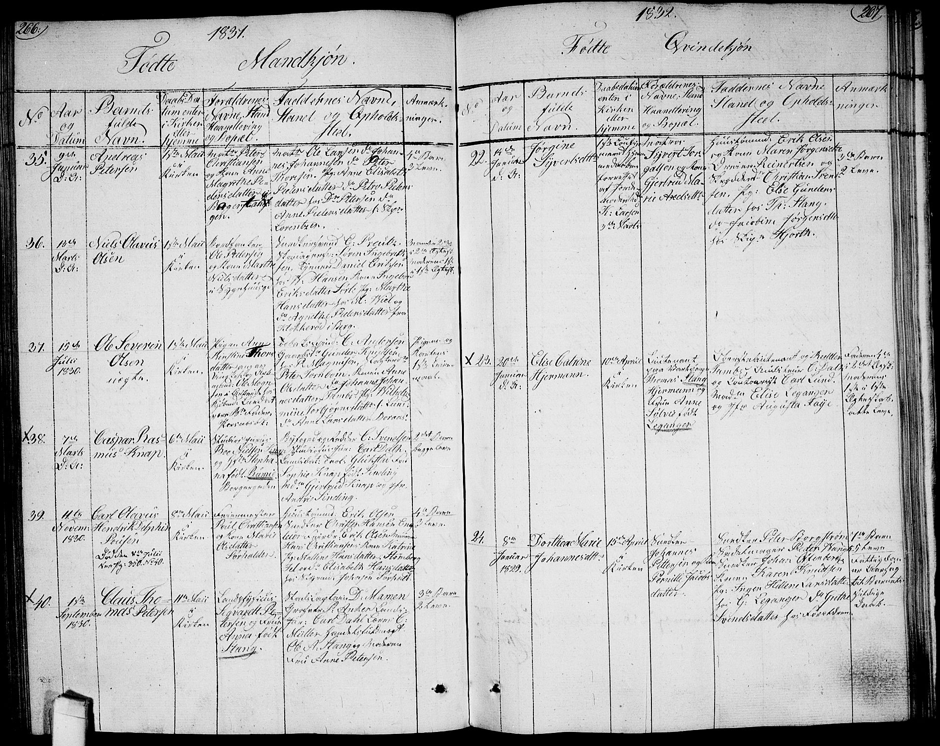 Halden prestekontor Kirkebøker, AV/SAO-A-10909/G/Ga/L0002: Klokkerbok nr. 2, 1821-1834, s. 266-267