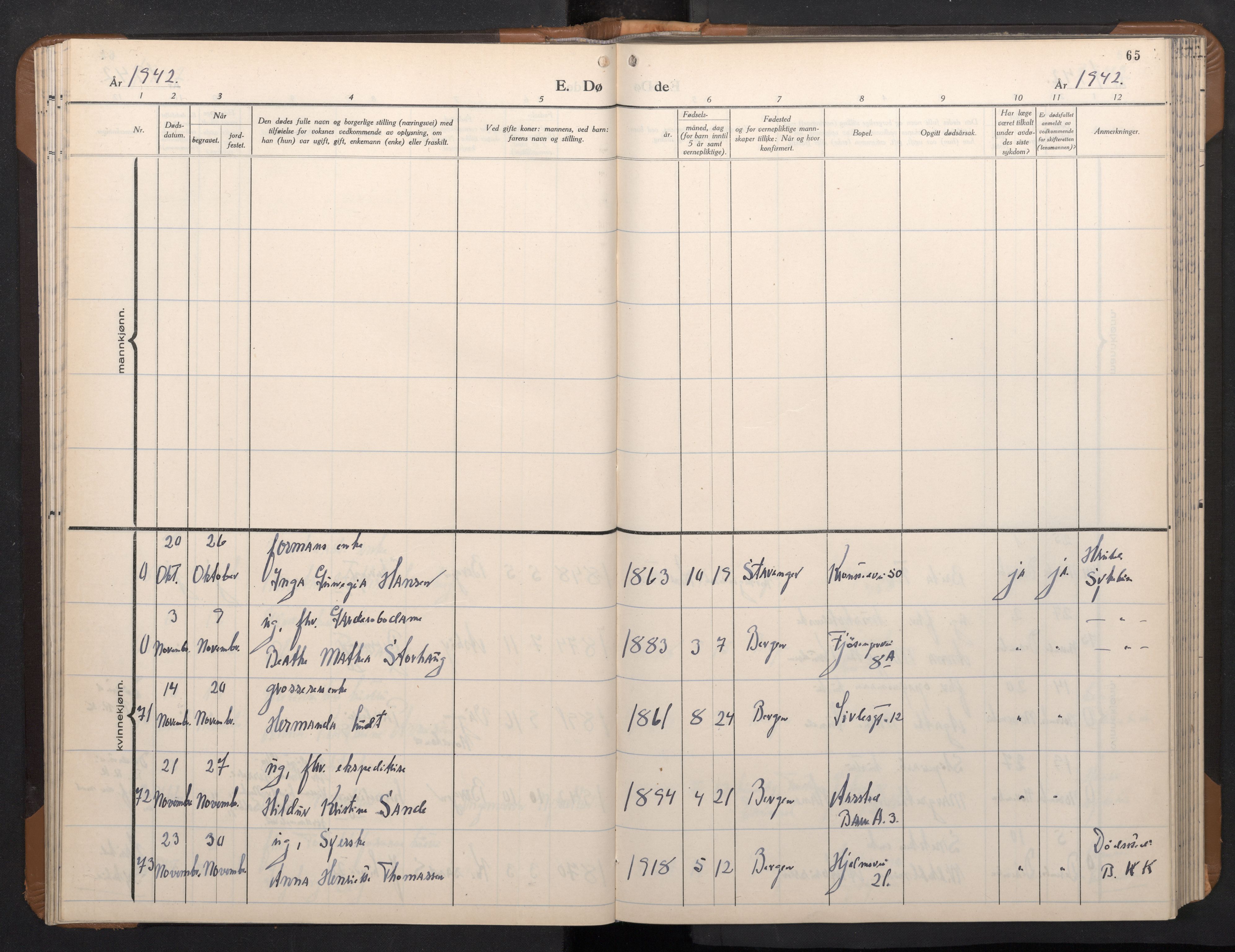 Årstad Sokneprestembete, AV/SAB-A-79301/H/Hab/L0026: Klokkerbok nr. D 3, 1940-1950, s. 64b-65a