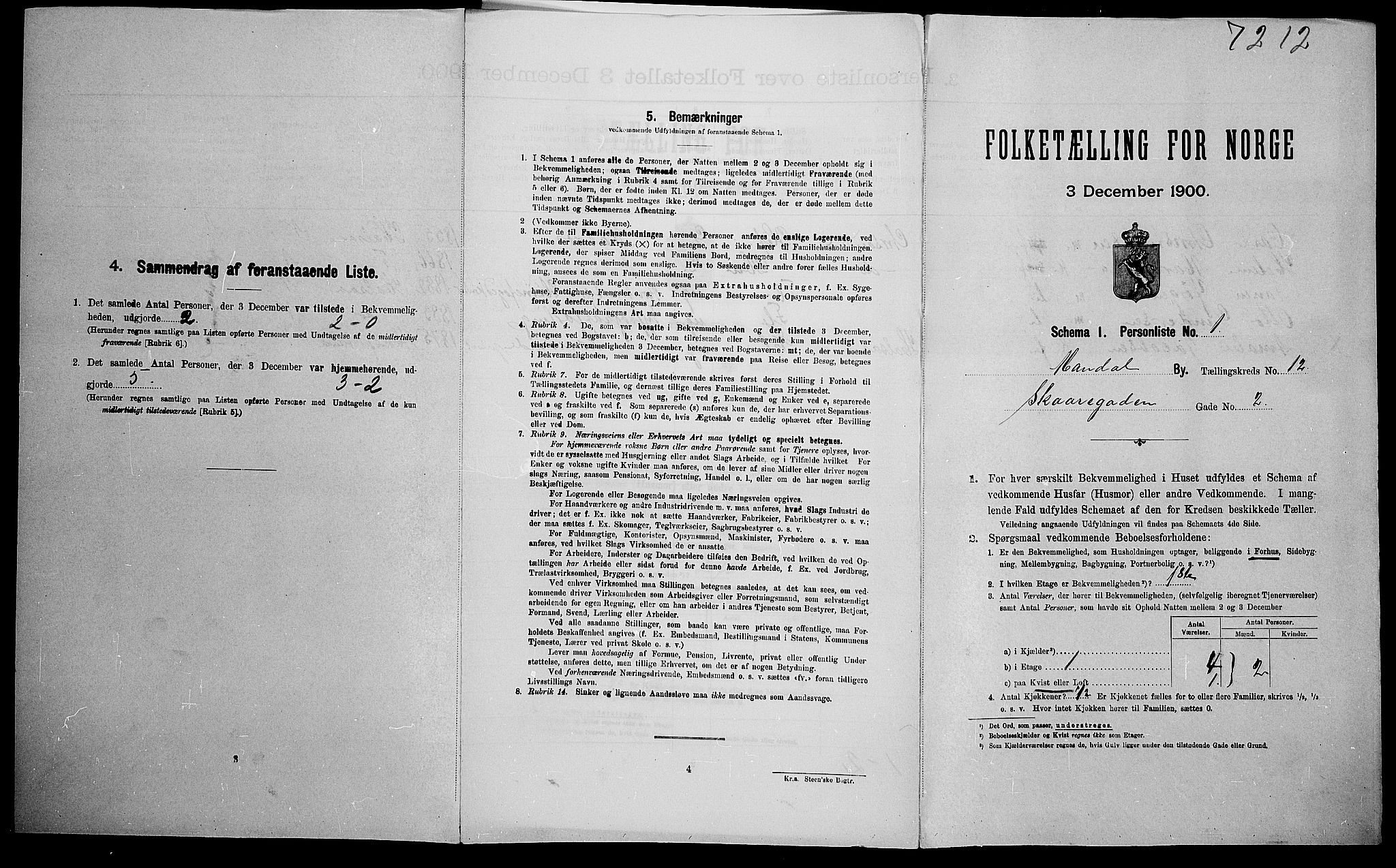 SAK, Folketelling 1900 for 1002 Mandal ladested, 1900, s. 2067