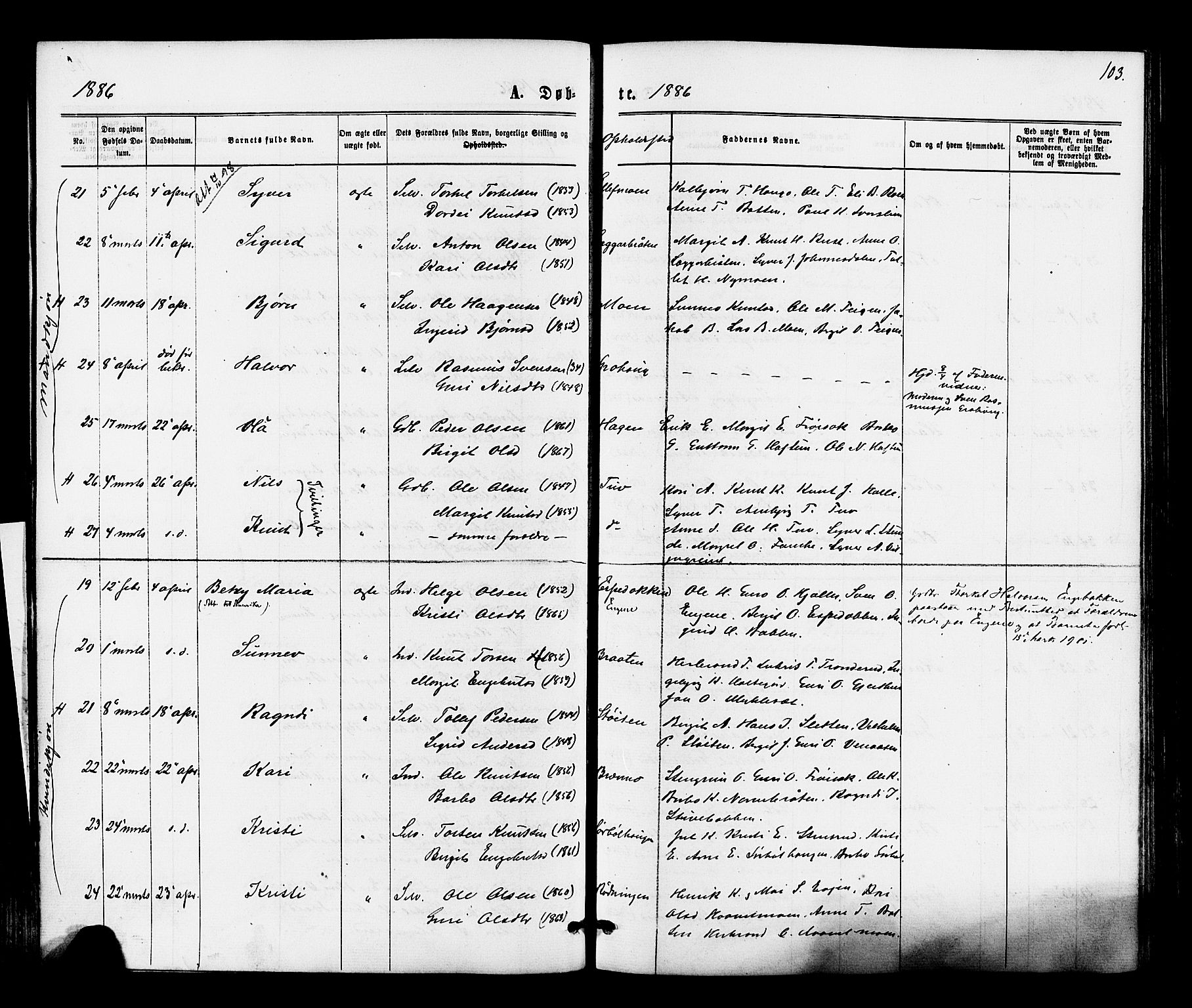 Gol kirkebøker, AV/SAKO-A-226/F/Fa/L0004: Ministerialbok nr. I 4, 1876-1886, s. 103