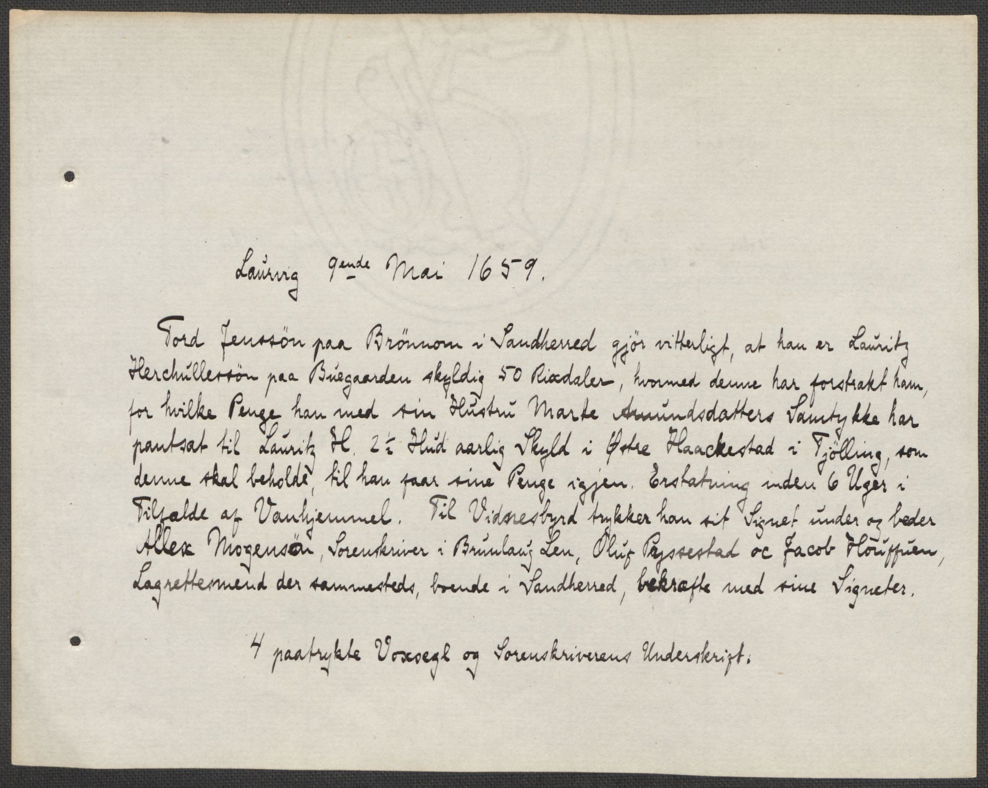 Riksarkivets diplomsamling, AV/RA-EA-5965/F15/L0025: Prestearkiv - Vestfold, 1572-1782, s. 55