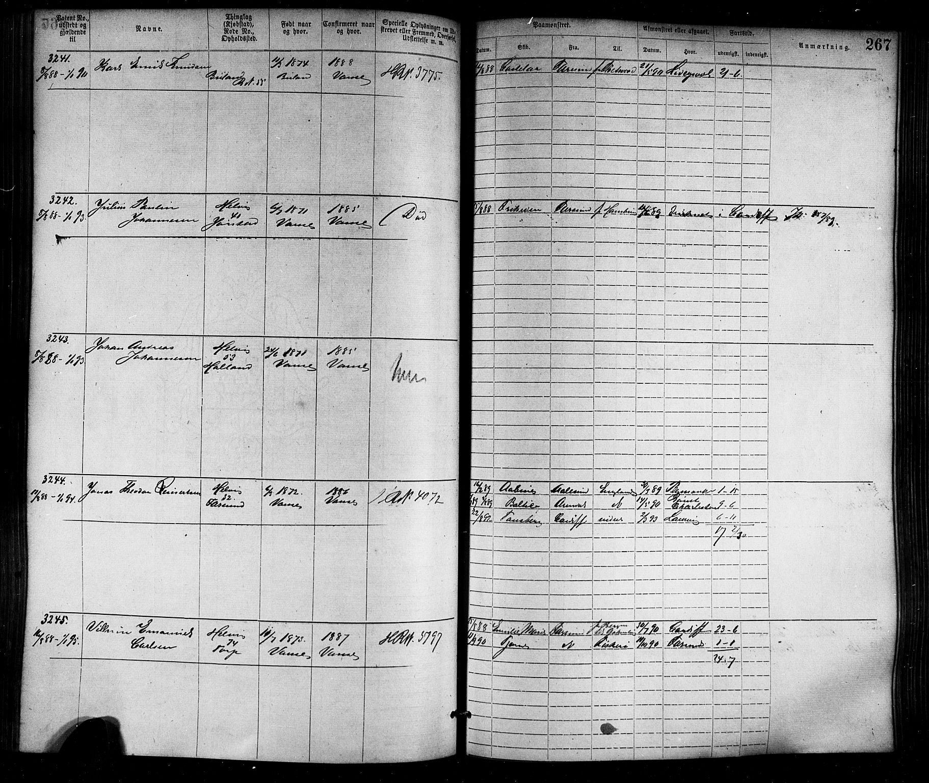 Farsund mønstringskrets, AV/SAK-2031-0017/F/Fa/L0006: Annotasjonsrulle nr 1911-3805 med register, Z-3, 1877-1894, s. 300