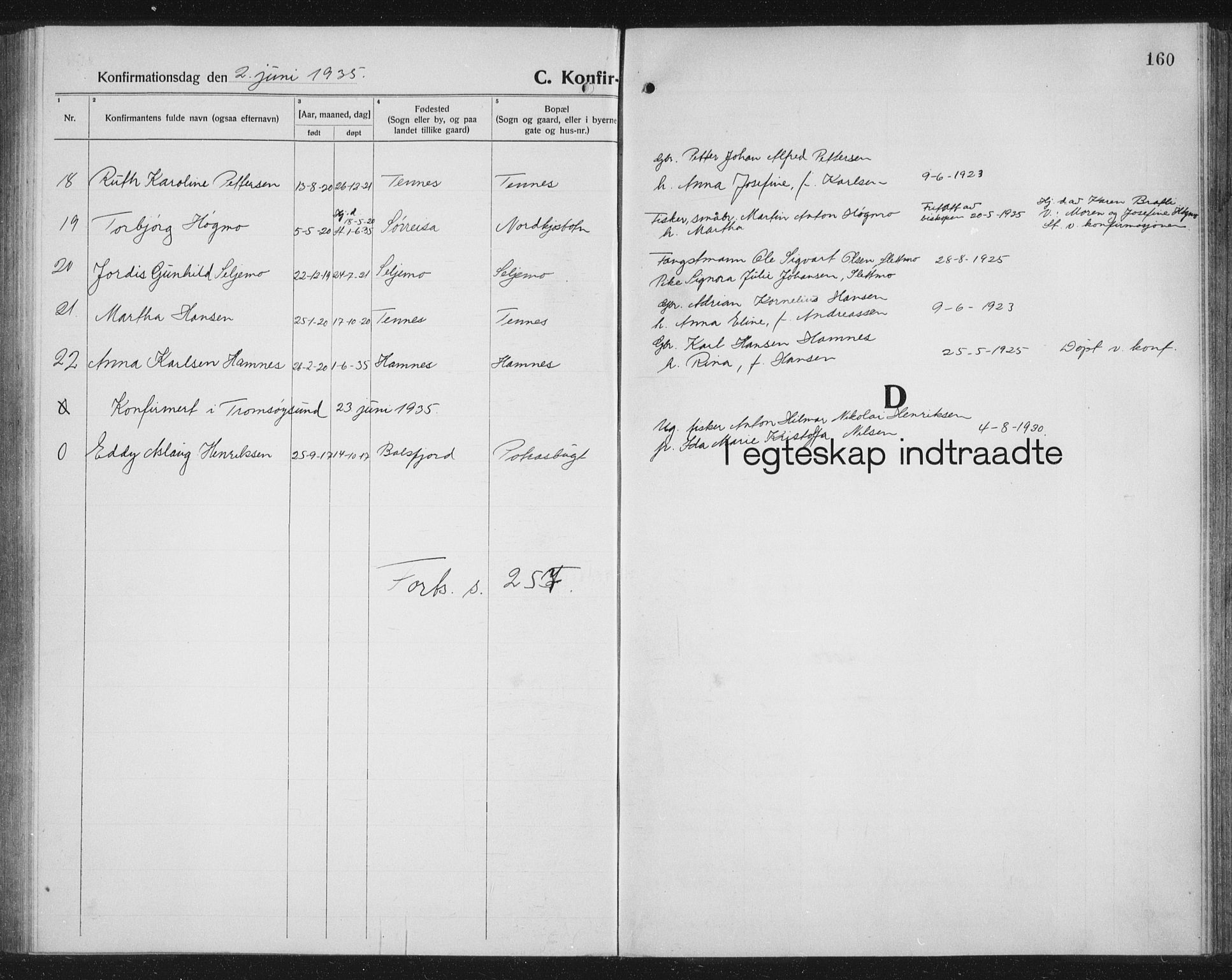 Balsfjord sokneprestembete, AV/SATØ-S-1303/G/Ga/L0010klokker: Klokkerbok nr. 10, 1921-1936, s. 160