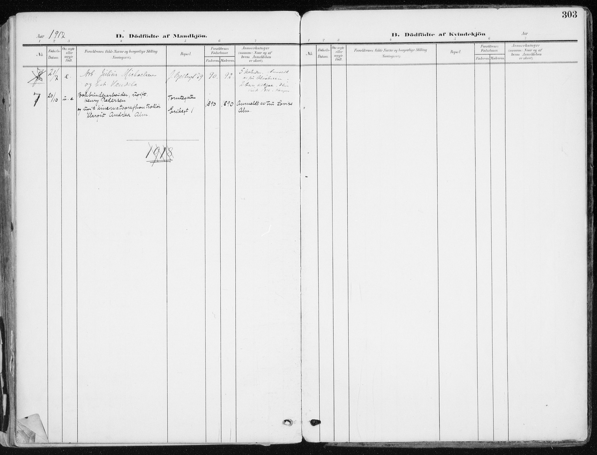 Kampen prestekontor Kirkebøker, SAO/A-10853/F/Fa/L0010: Ministerialbok nr. I 10, 1905-1917, s. 303