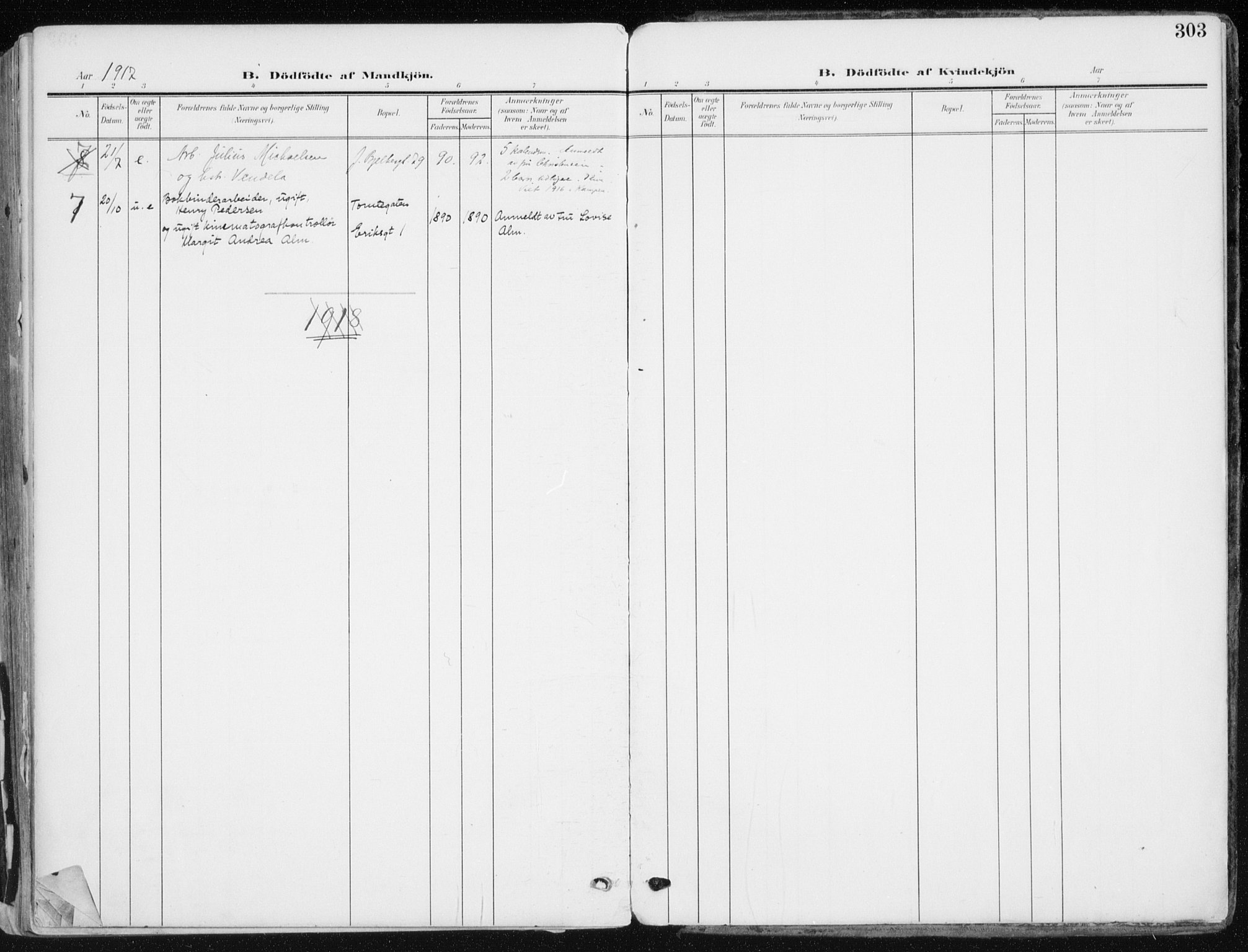 Kampen prestekontor Kirkebøker, AV/SAO-A-10853/F/Fa/L0010: Ministerialbok nr. I 10, 1905-1917, s. 303