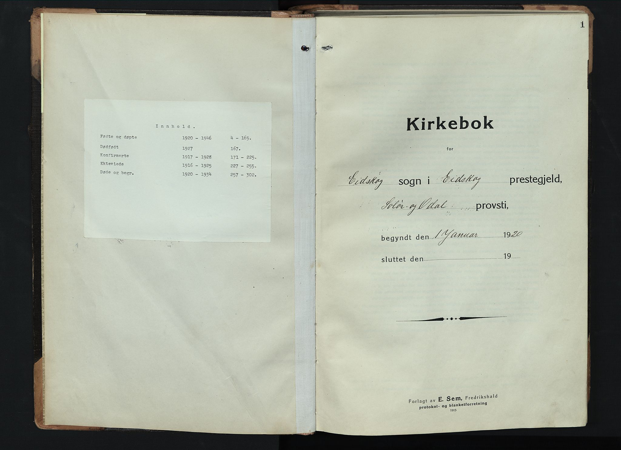 Eidskog prestekontor, SAH/PREST-026/H/Ha/Hab/L0005: Klokkerbok nr. 5, 1916-1946, s. 1