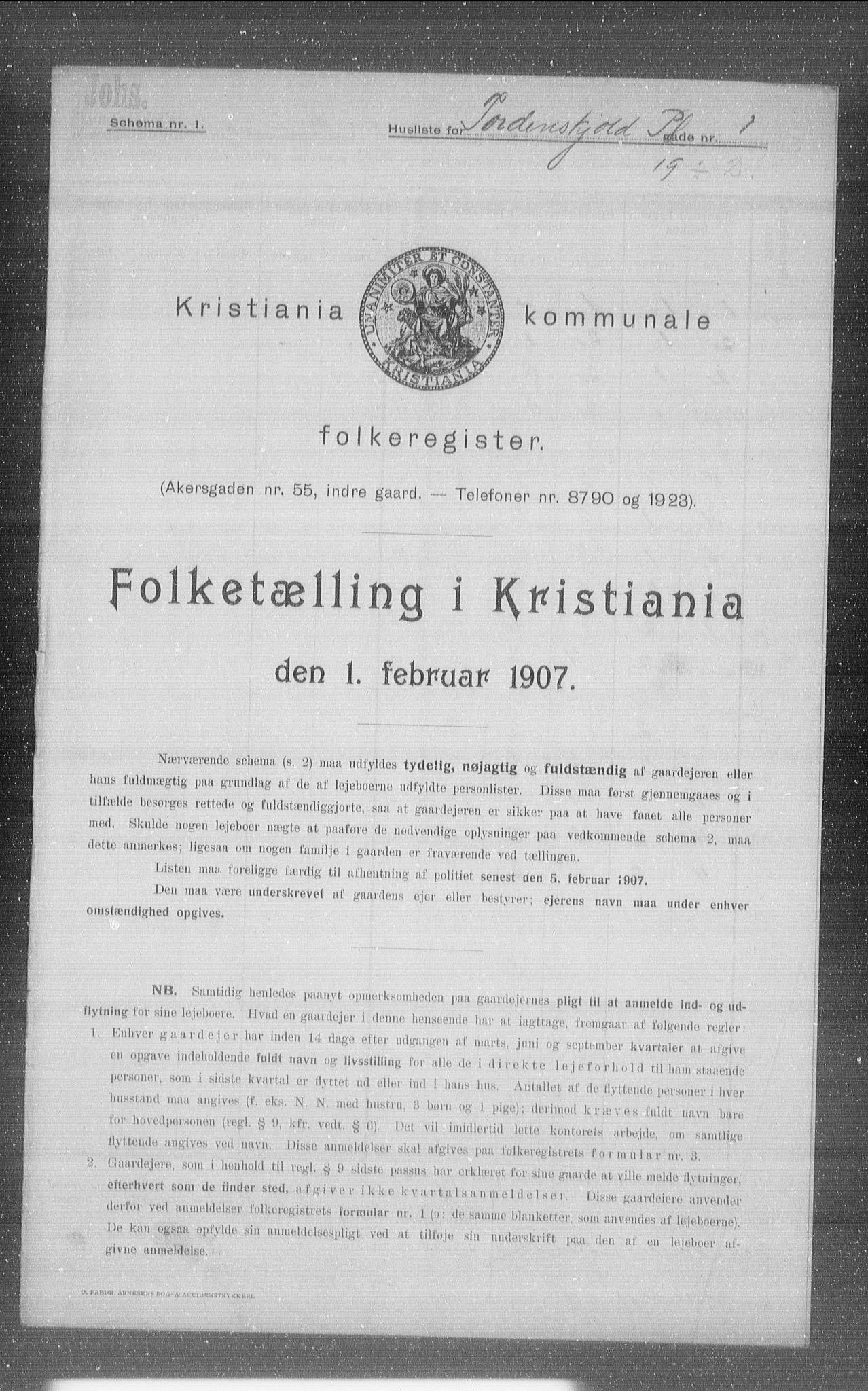 OBA, Kommunal folketelling 1.2.1907 for Kristiania kjøpstad, 1907, s. 57863