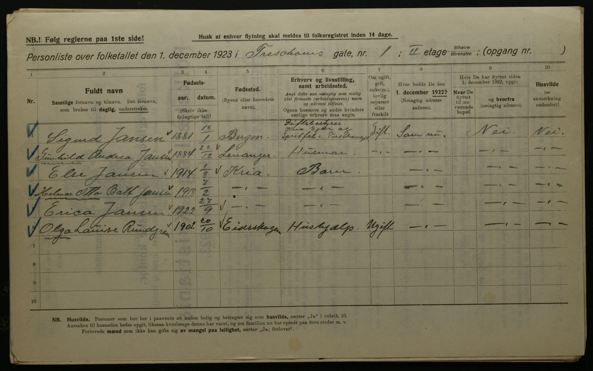 OBA, Kommunal folketelling 1.12.1923 for Kristiania, 1923, s. 127332