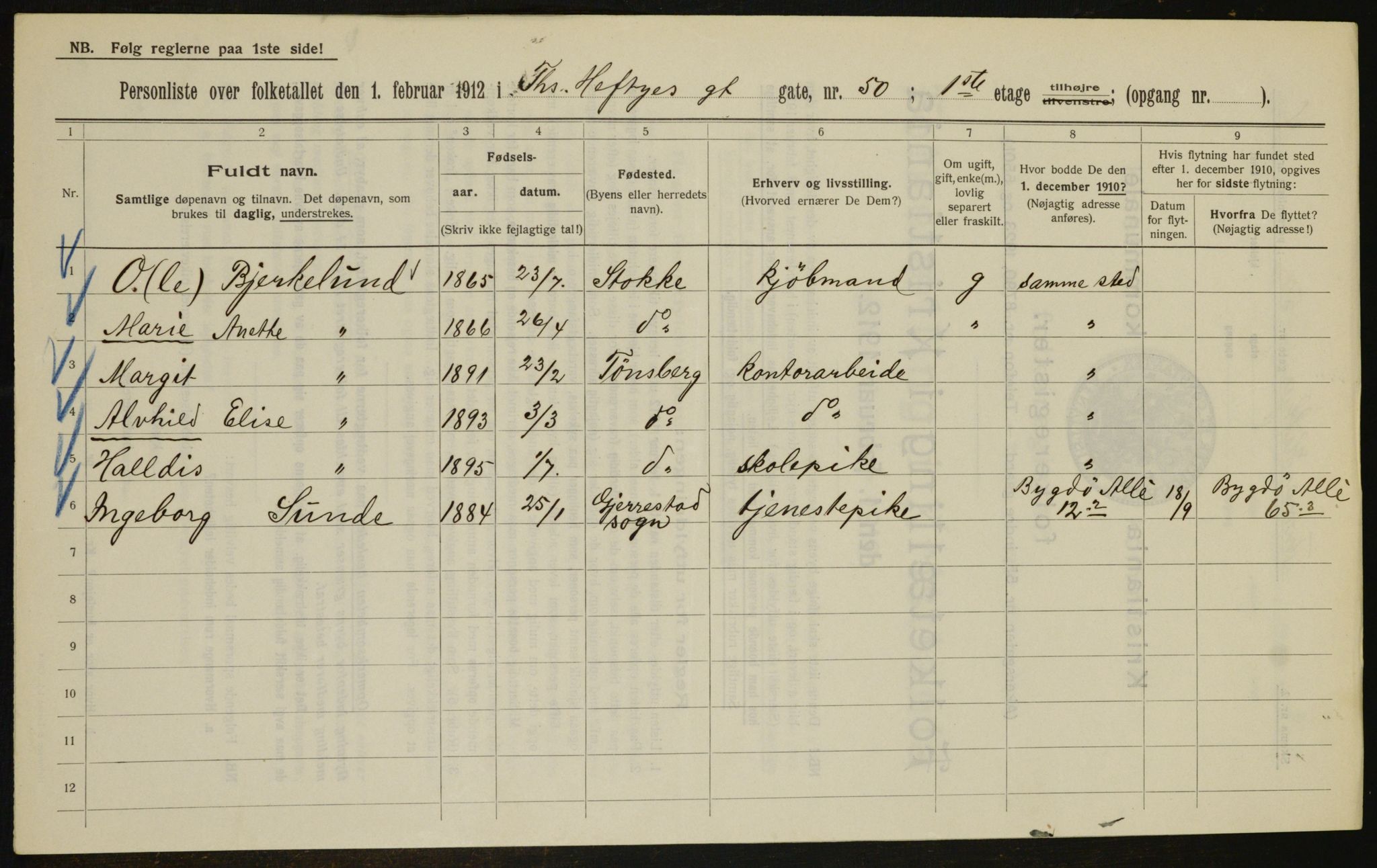 OBA, Kommunal folketelling 1.2.1912 for Kristiania, 1912, s. 109208