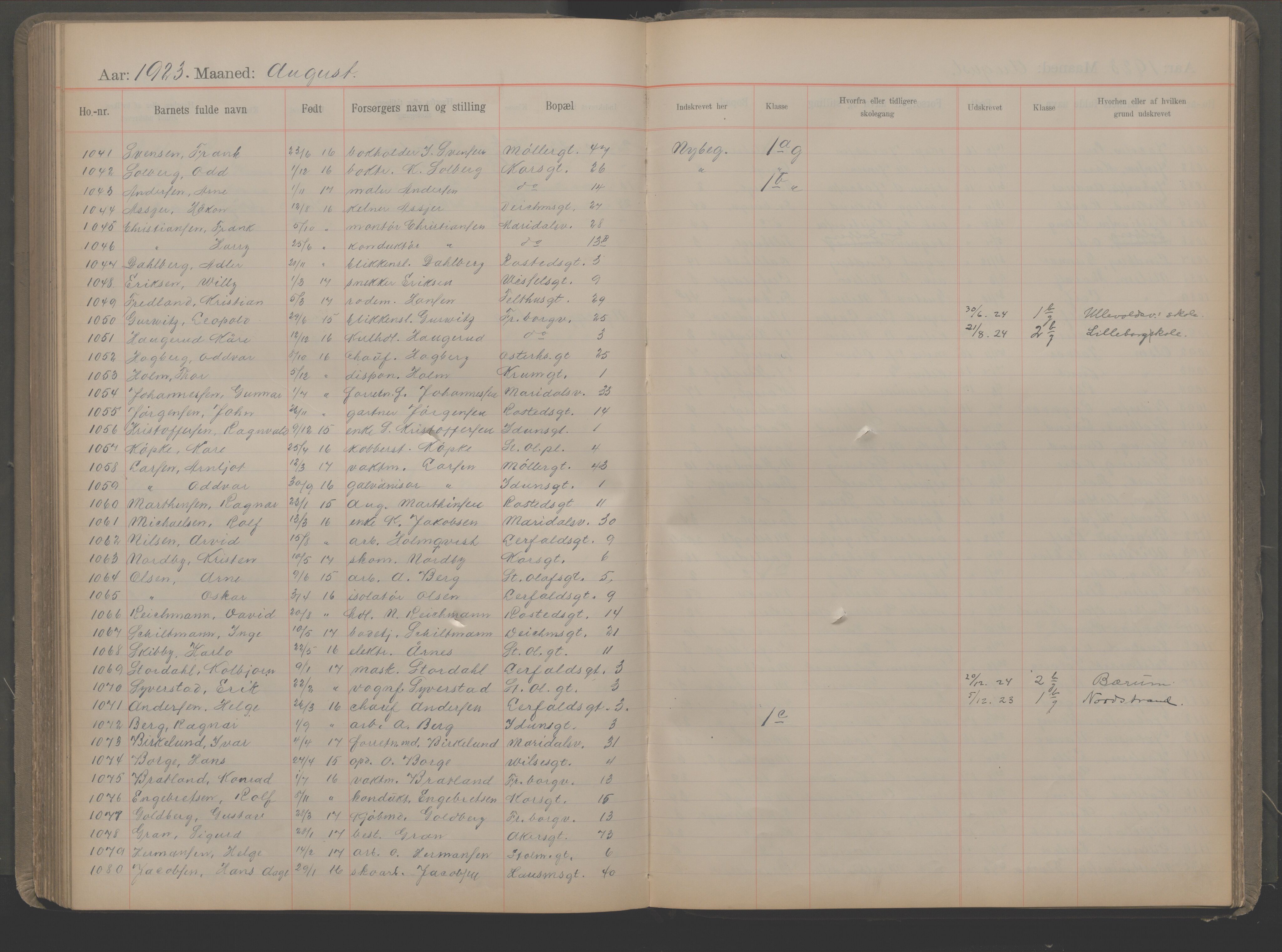 Møllergata skole, OBA/A-20129/F/Fa/L0002: Ut-/innskrivningsprotokoll, 1907-1932, s. 158
