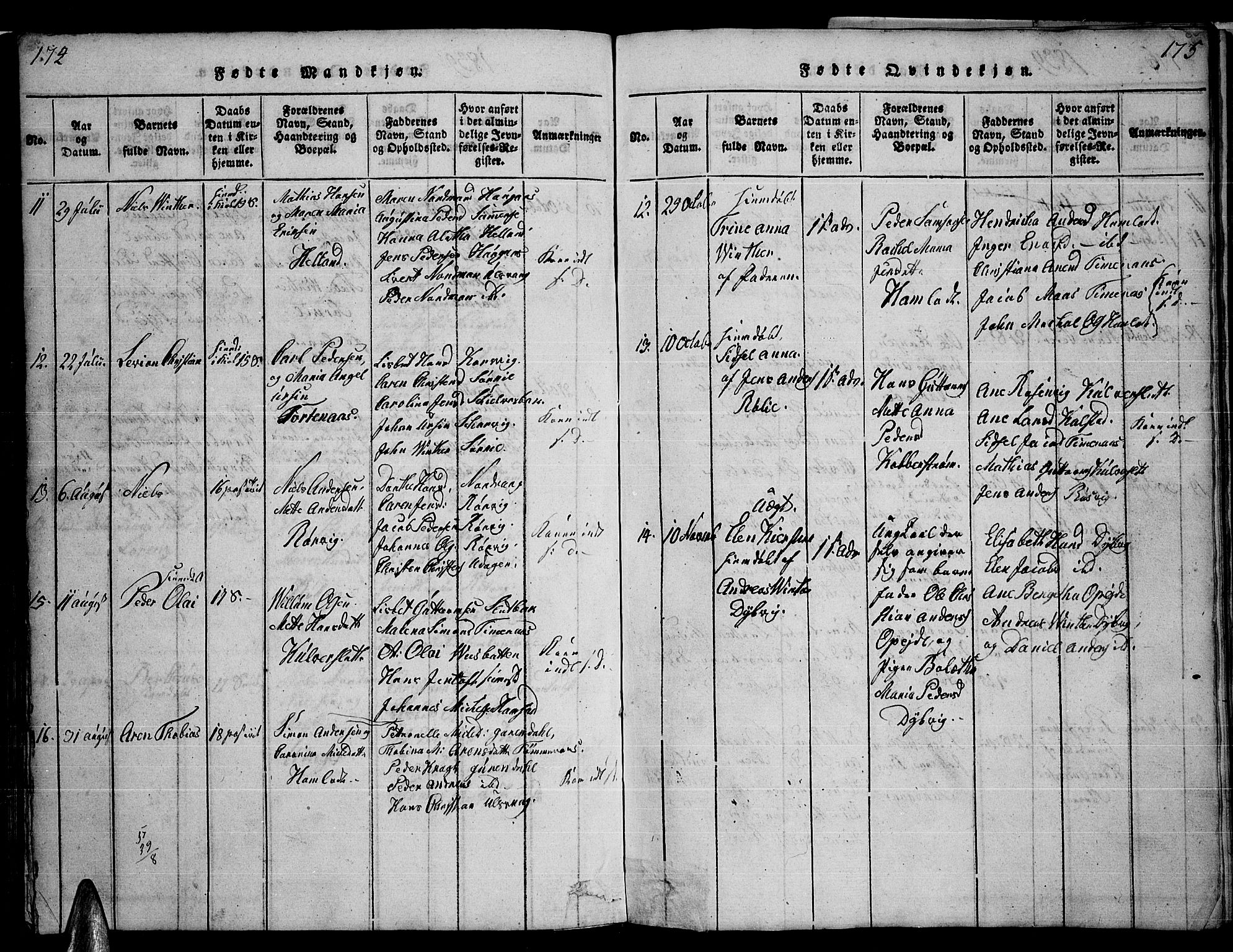 Ministerialprotokoller, klokkerbøker og fødselsregistre - Nordland, AV/SAT-A-1459/859/L0855: Klokkerbok nr. 859C01, 1821-1839, s. 174-175