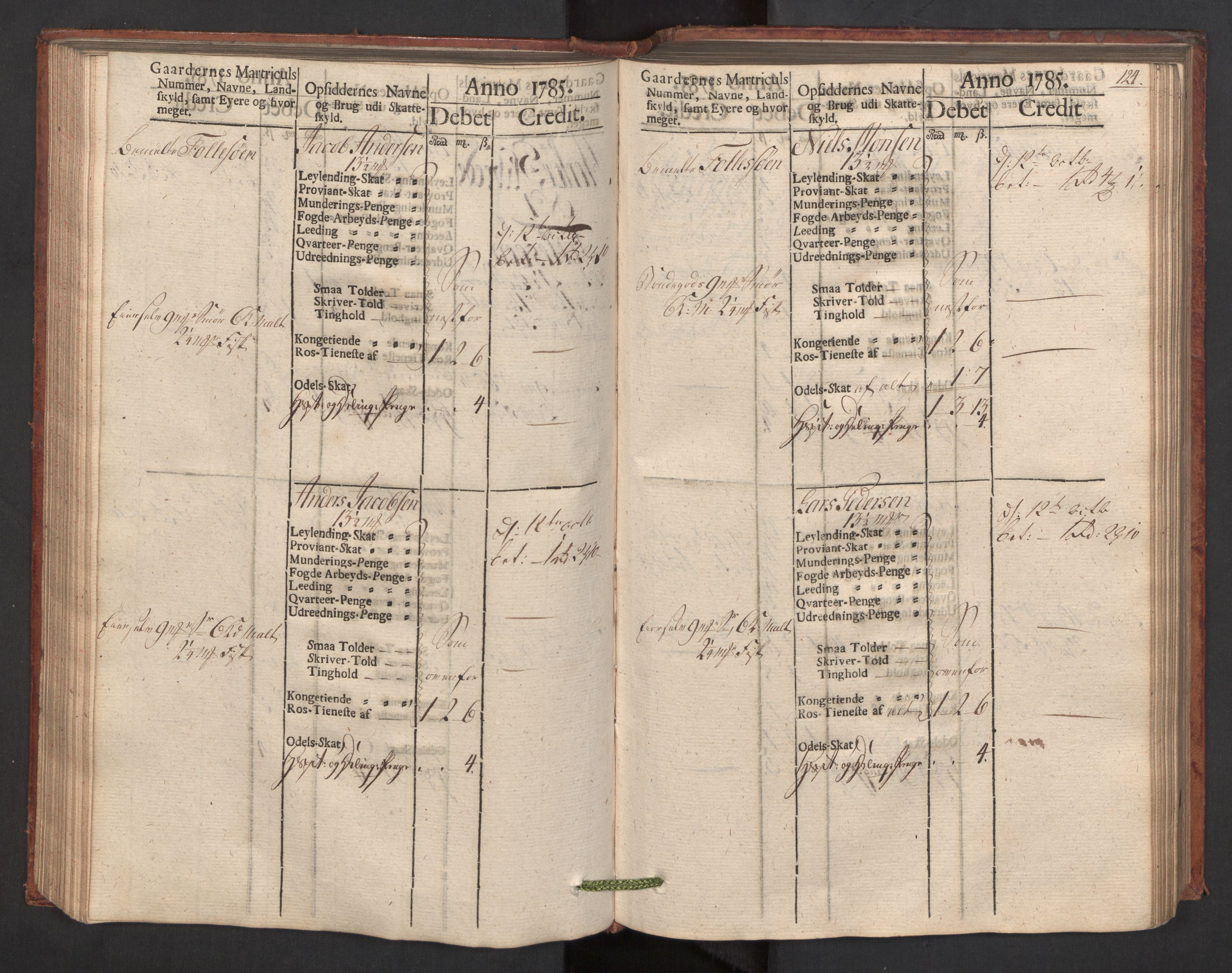 Rentekammeret, Fogdenes kassabøker, RA/EA-5947/R/L0067: Kassabok for Lindås, Herdla, Mjedla, og Arna skipreider i Nordhordland, 1785, s. 124