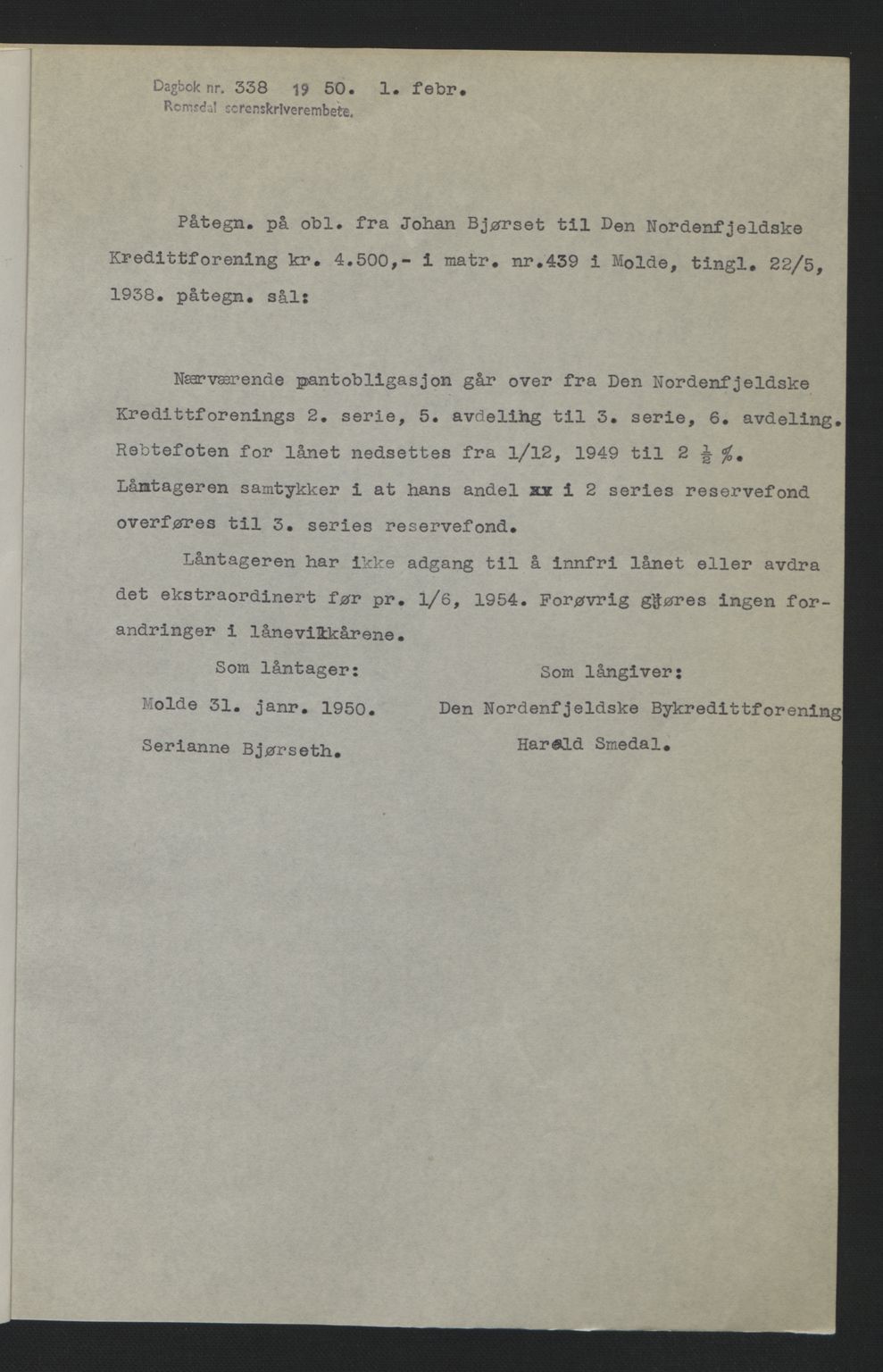 Romsdal sorenskriveri, SAT/A-4149/1/2/2C: Pantebok nr. B1, 1936-1939, Dagboknr: 338/1950