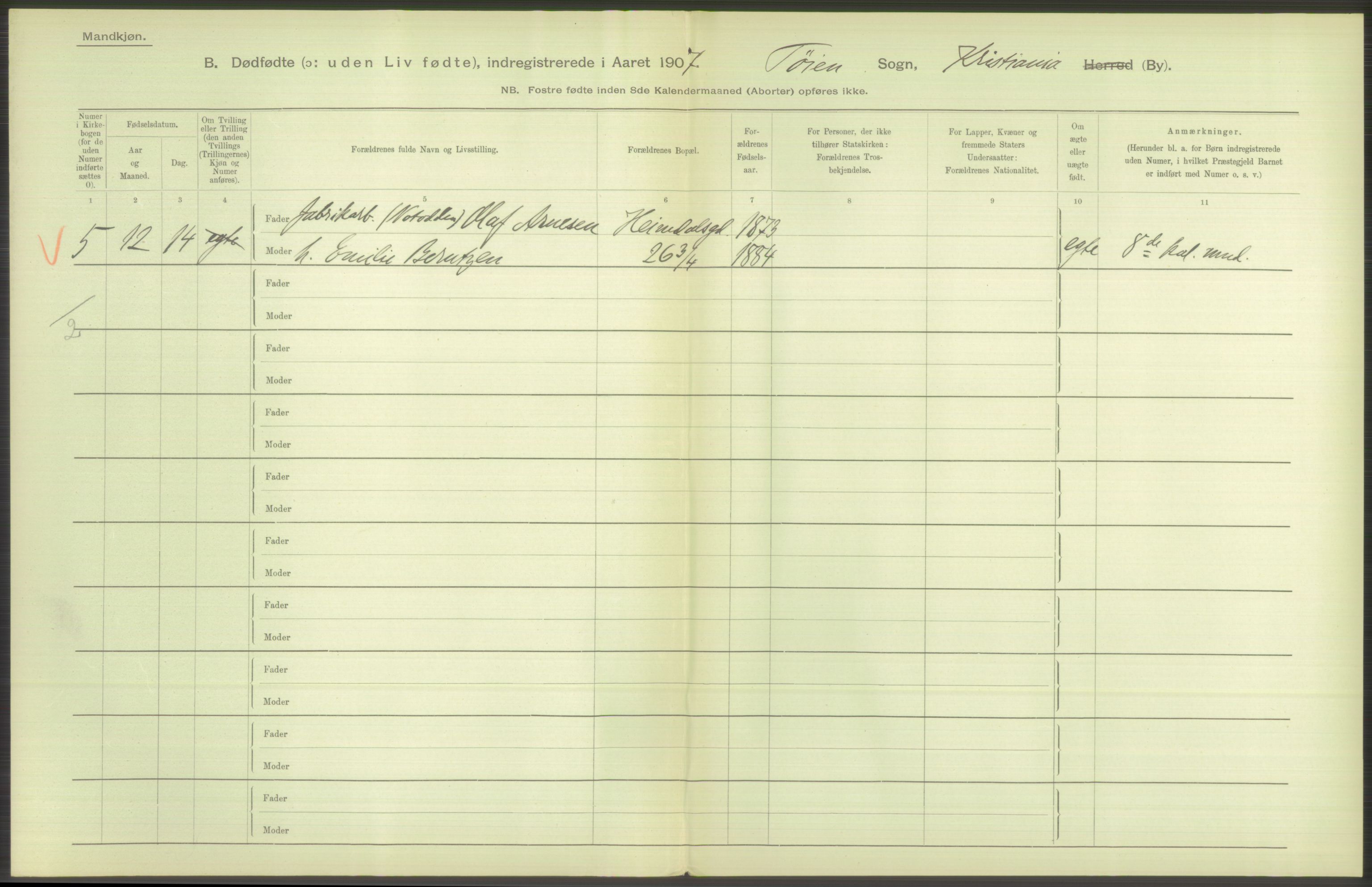 Statistisk sentralbyrå, Sosiodemografiske emner, Befolkning, AV/RA-S-2228/D/Df/Dfa/Dfae/L0010: Kristiania: Døde, dødfødte, 1907, s. 108