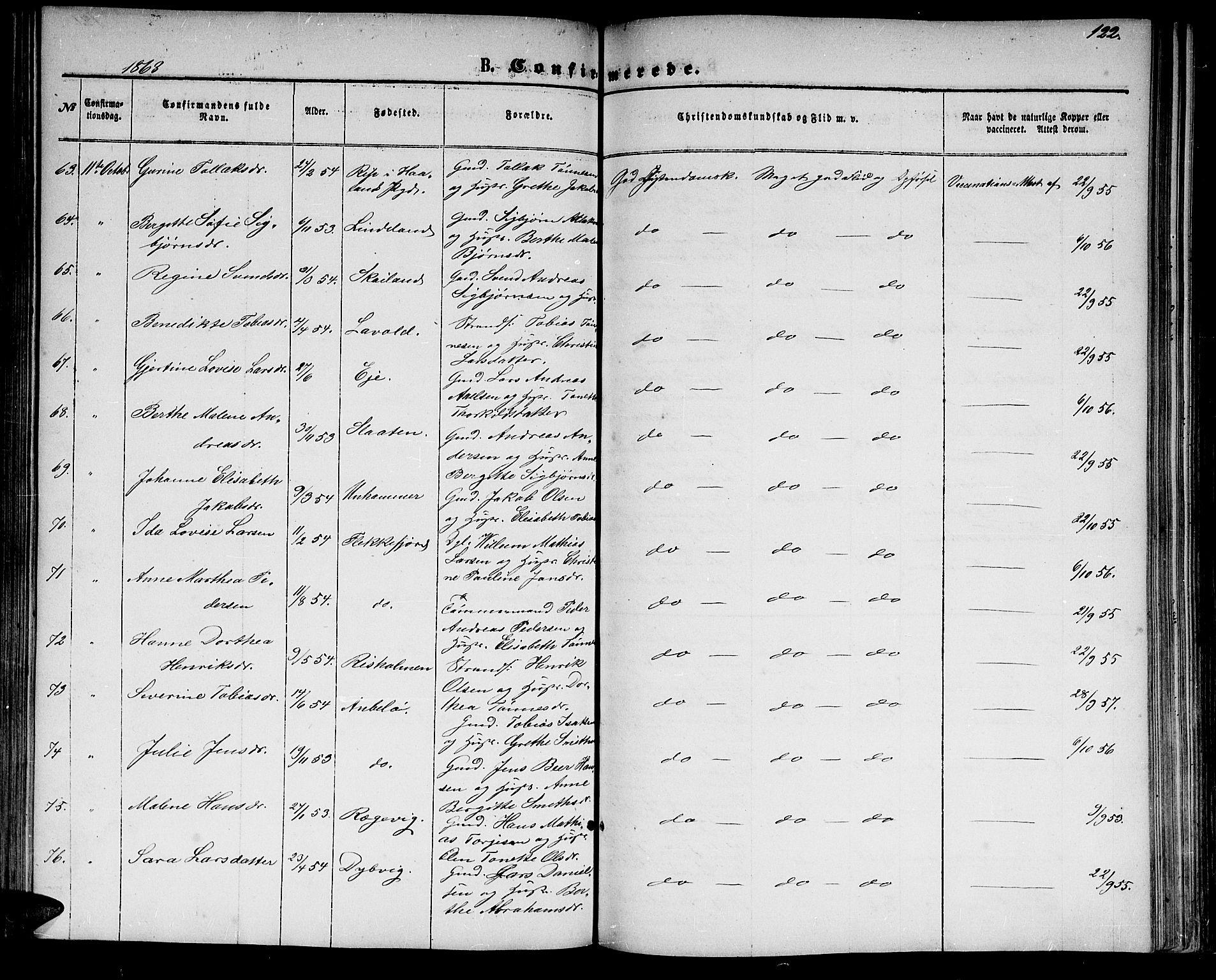 Flekkefjord sokneprestkontor, AV/SAK-1111-0012/F/Fb/Fbc/L0006: Klokkerbok nr. B 6, 1866-1879, s. 122