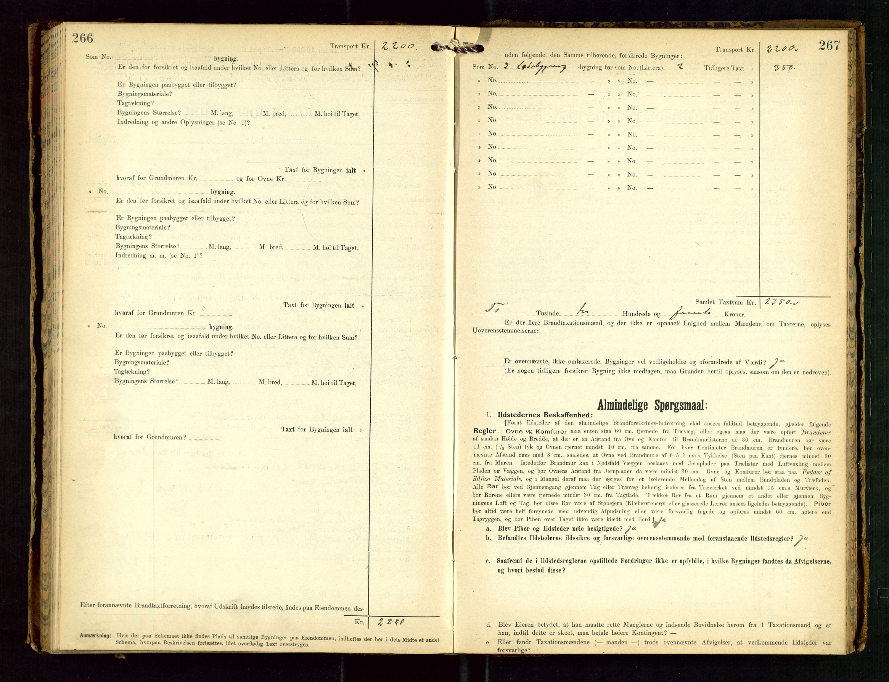 Torvestad lensmannskontor, SAST/A-100307/1/Gob/L0003: "Brandtaxationsprotokol for Torvestad Lensmannsdistrikt", 1905-1909, s. 266-267