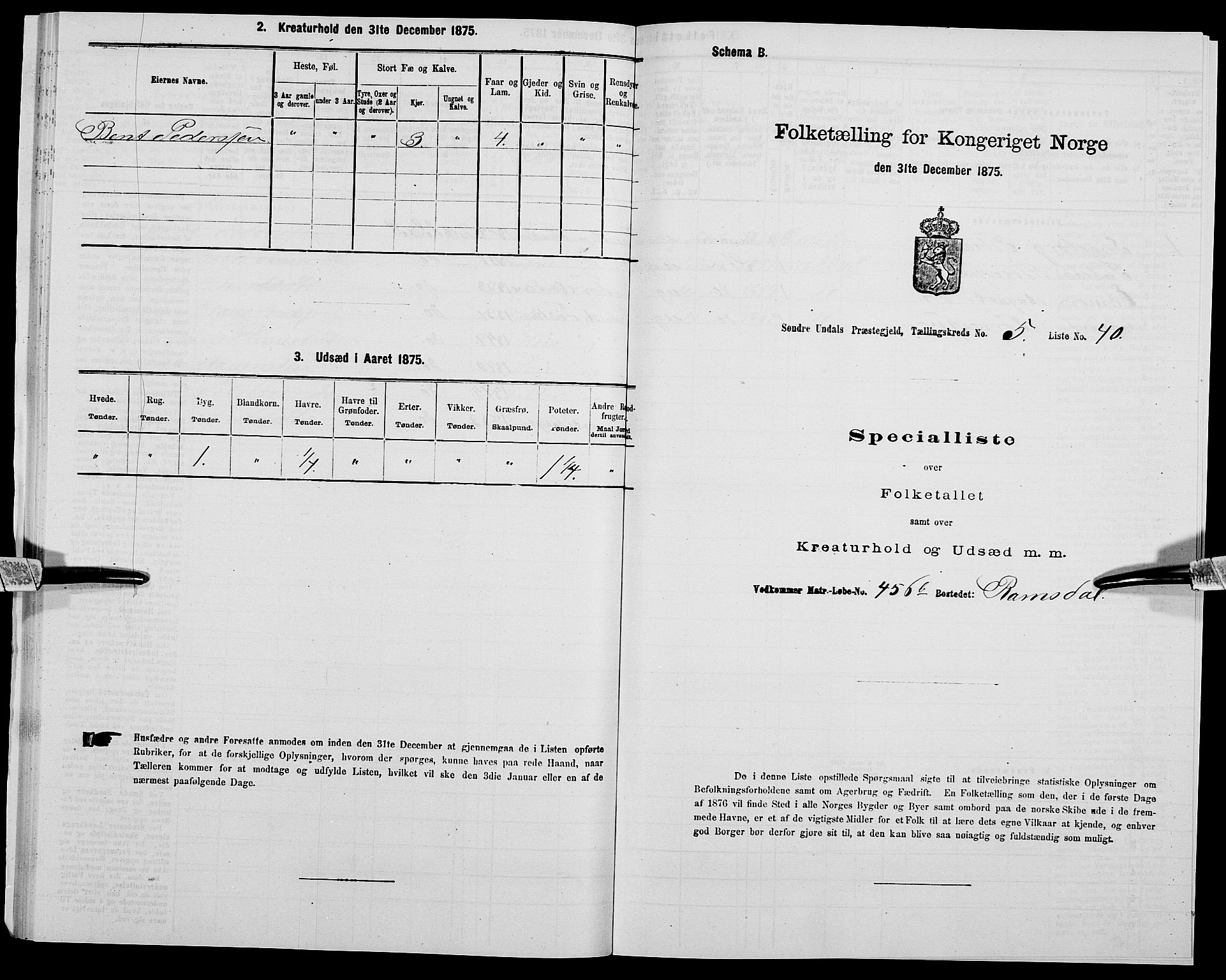 SAK, Folketelling 1875 for 1029P Sør-Audnedal prestegjeld, 1875, s. 693