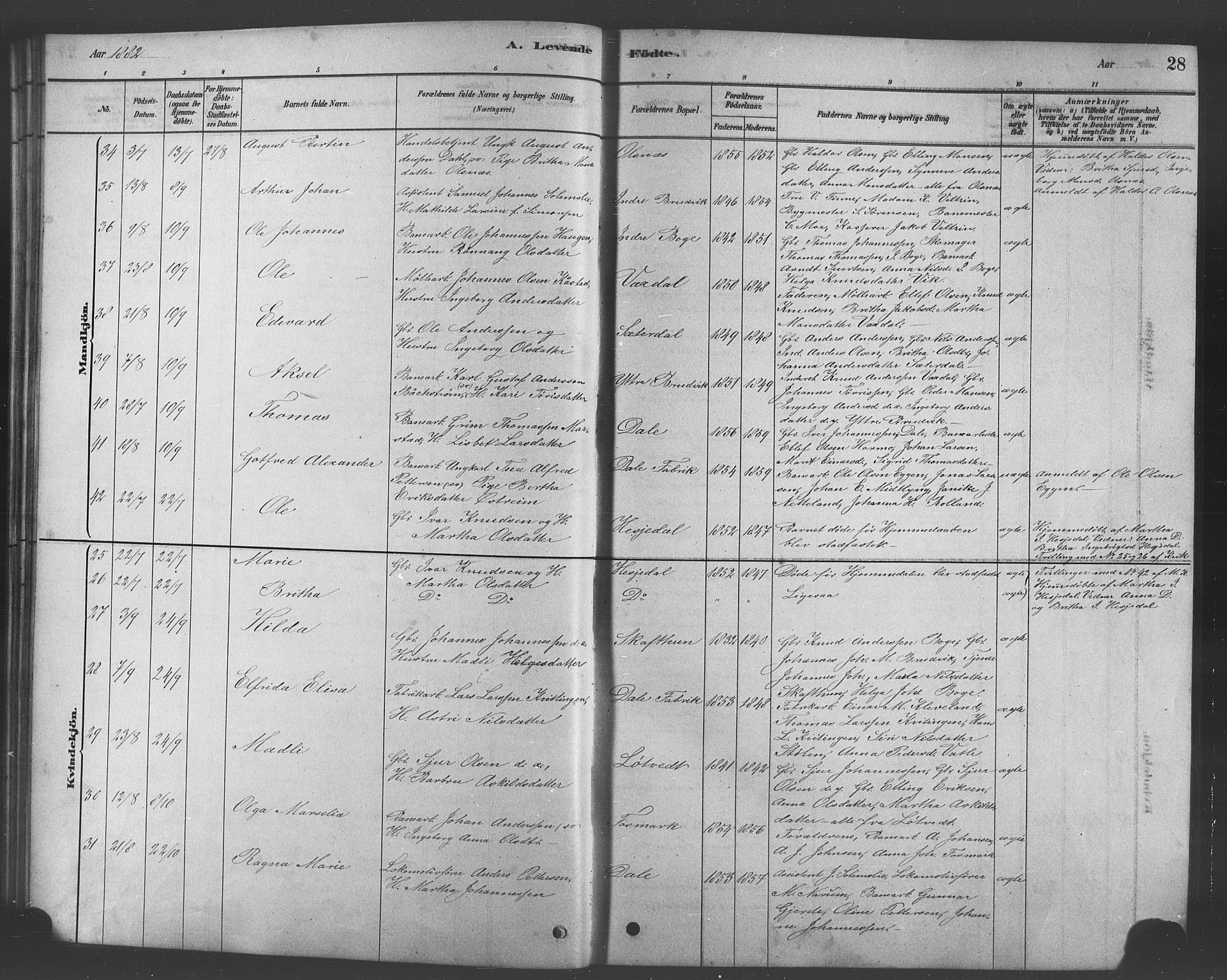 Bruvik Sokneprestembete, AV/SAB-A-74701/H/Hab: Klokkerbok nr. A 1, 1878-1907, s. 28