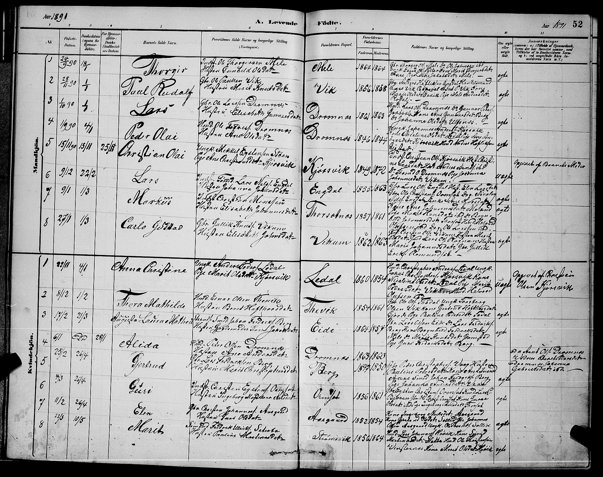 Ministerialprotokoller, klokkerbøker og fødselsregistre - Møre og Romsdal, AV/SAT-A-1454/578/L0909: Klokkerbok nr. 578C02, 1882-1900, s. 52