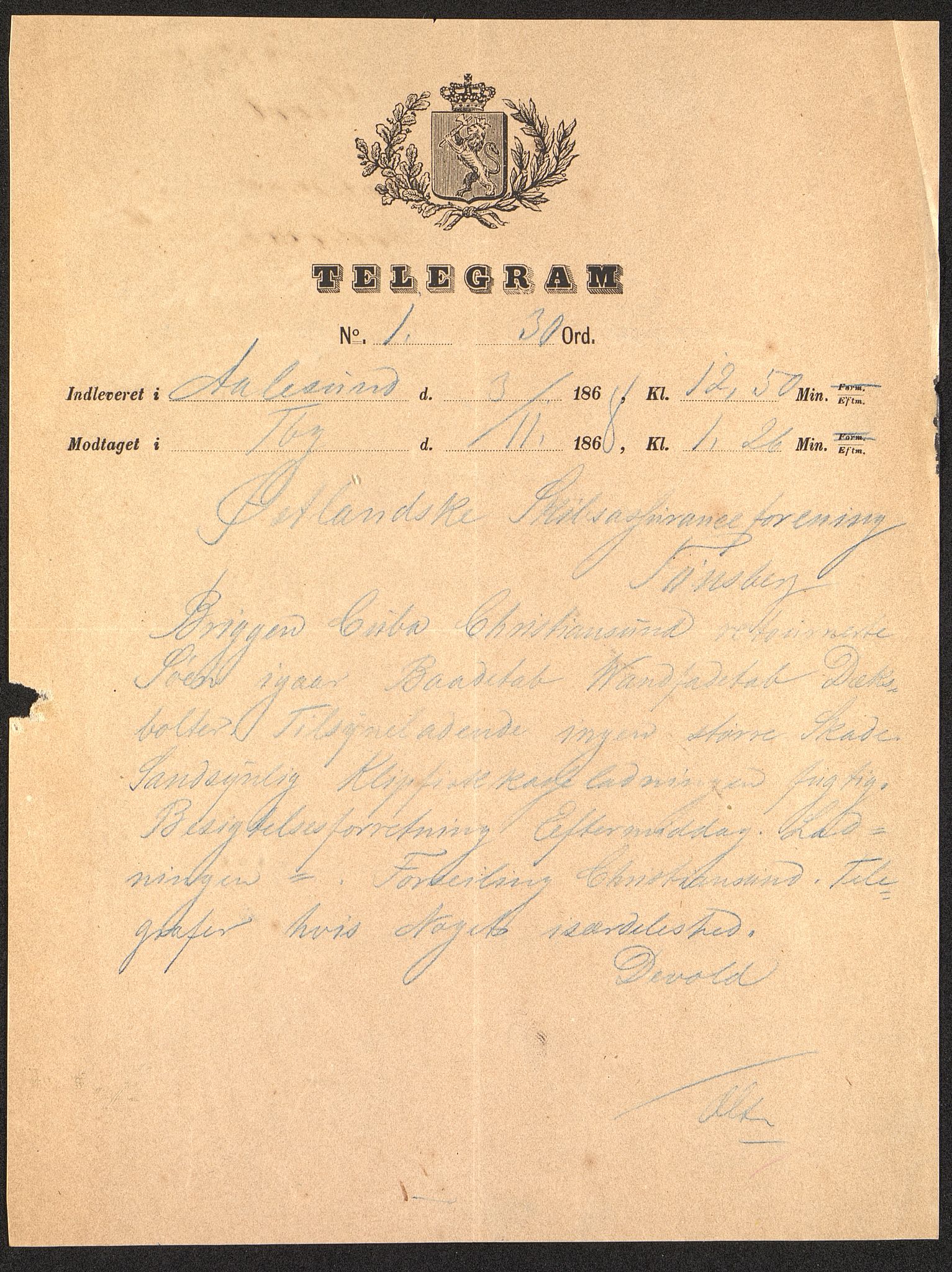Pa 63 - Østlandske skibsassuranceforening, VEMU/A-1079/G/Ga/L0001/0014: Havaridokumenter / Cuba, 1868