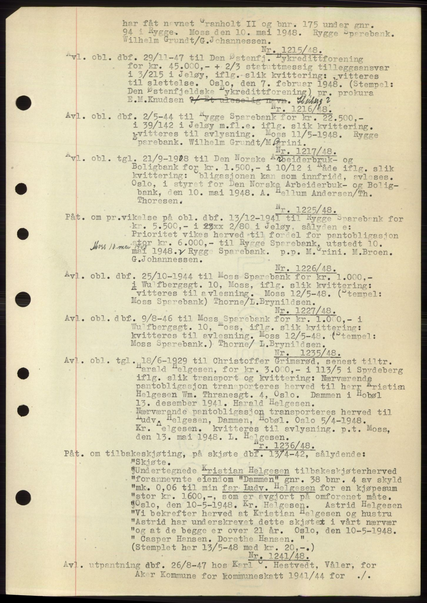 Moss sorenskriveri, SAO/A-10168: Pantebok nr. C10, 1938-1950, Dagboknr: 1215/1948