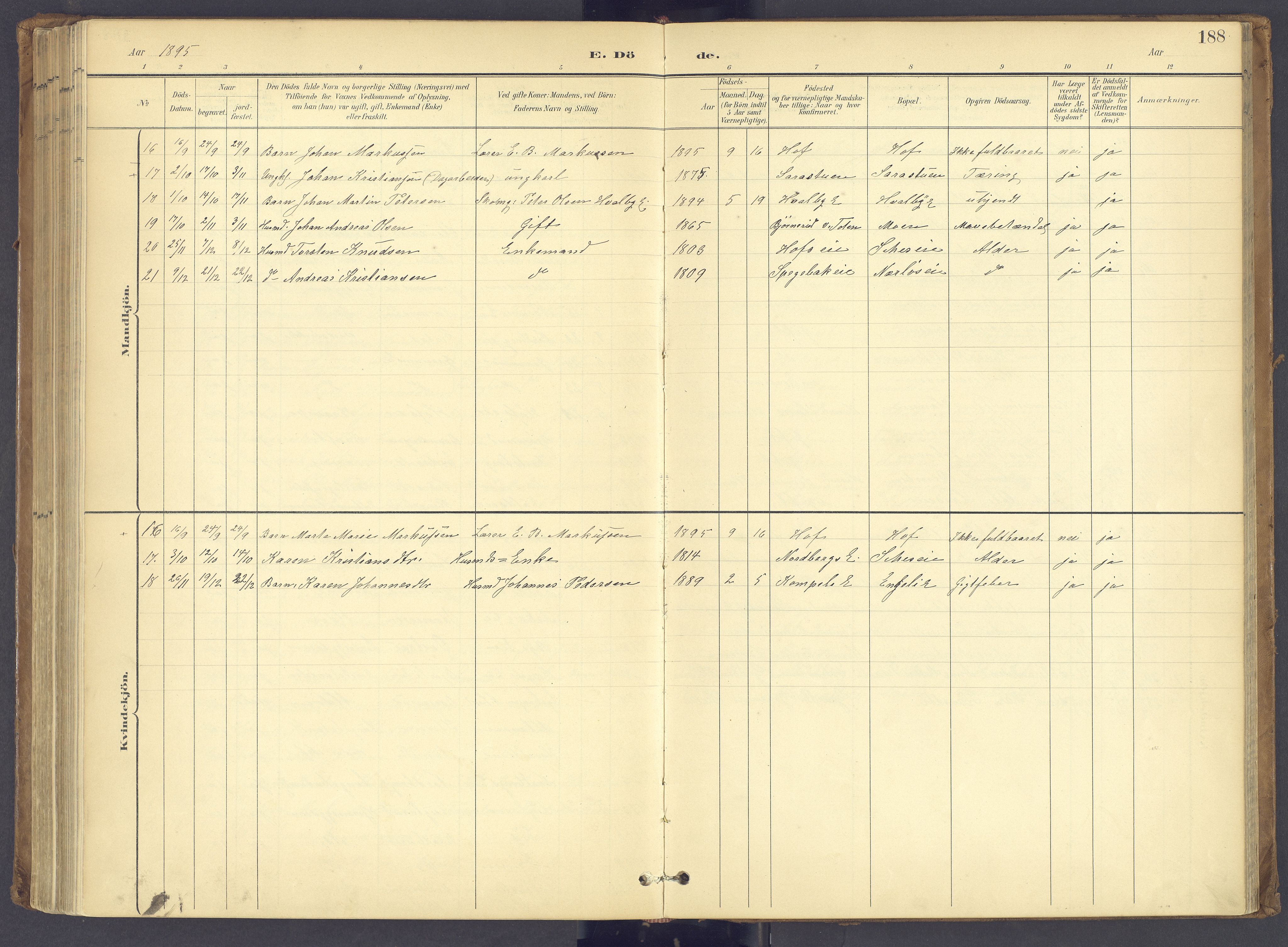 Søndre Land prestekontor, AV/SAH-PREST-122/K/L0006: Ministerialbok nr. 6, 1895-1904, s. 188