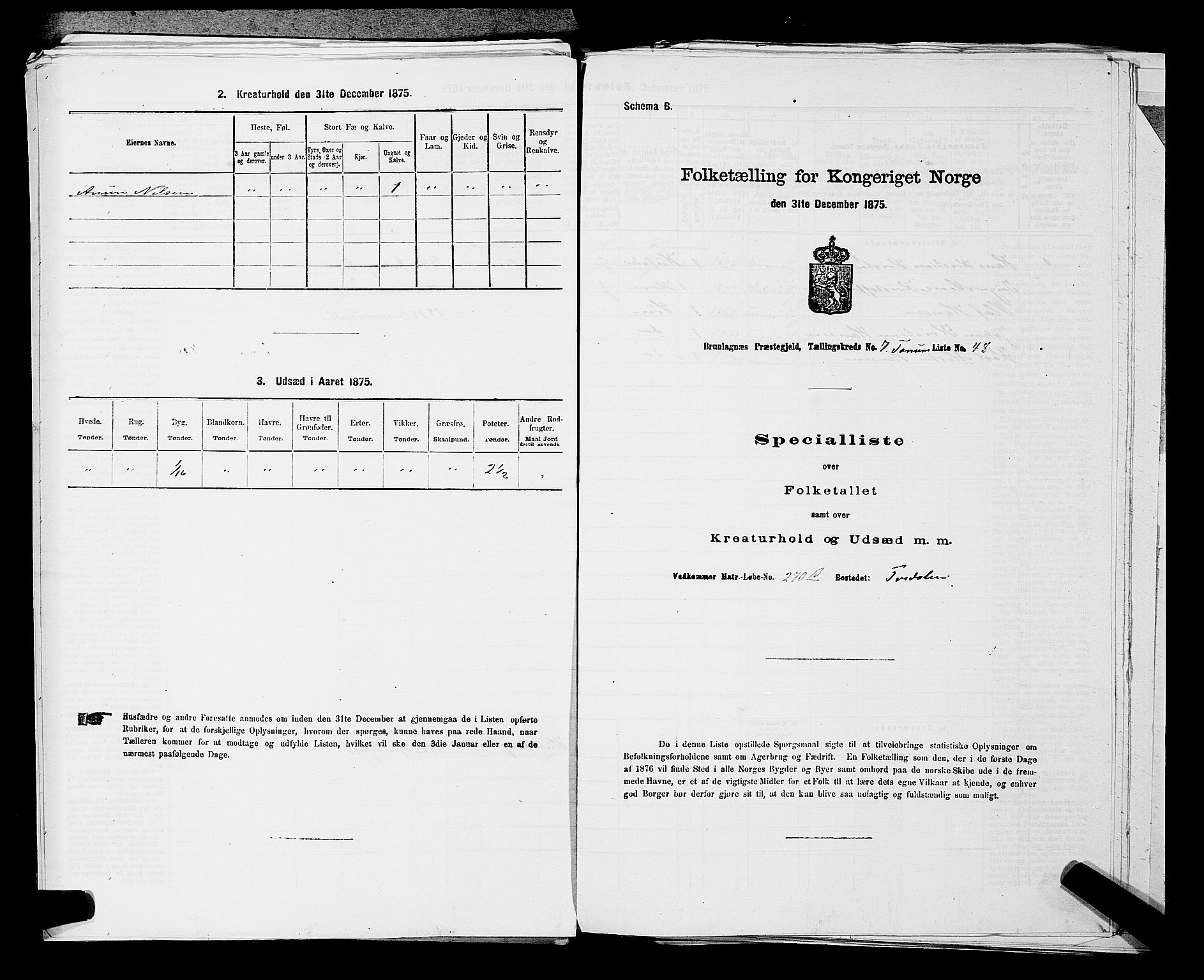 SAKO, Folketelling 1875 for 0726P Brunlanes prestegjeld, 1875, s. 883