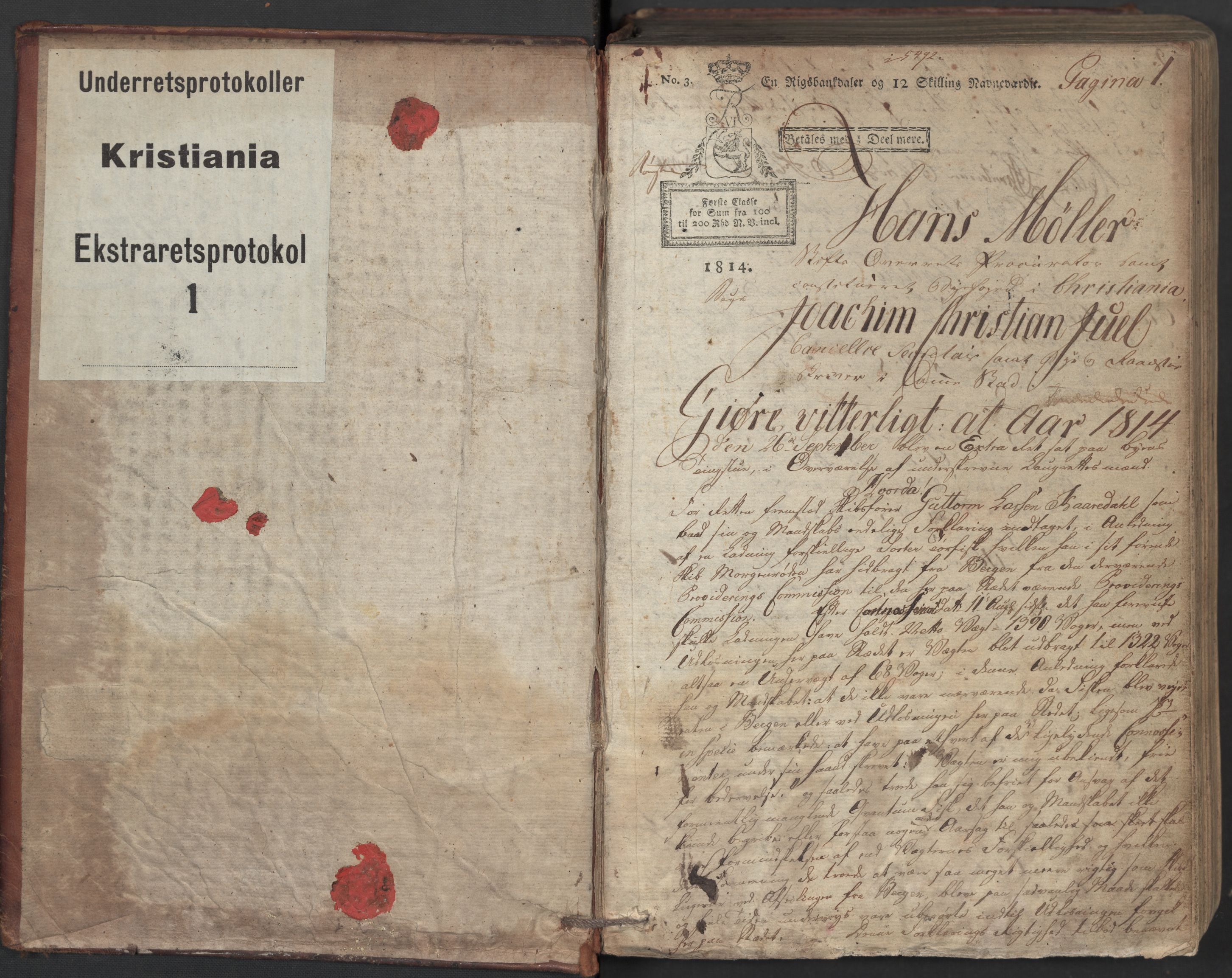 Christiania byfogd, AV/SAO-A-11543/F/Fc/L0001: Ekstrarettsprotokoll, 1814-1816, s. 1
