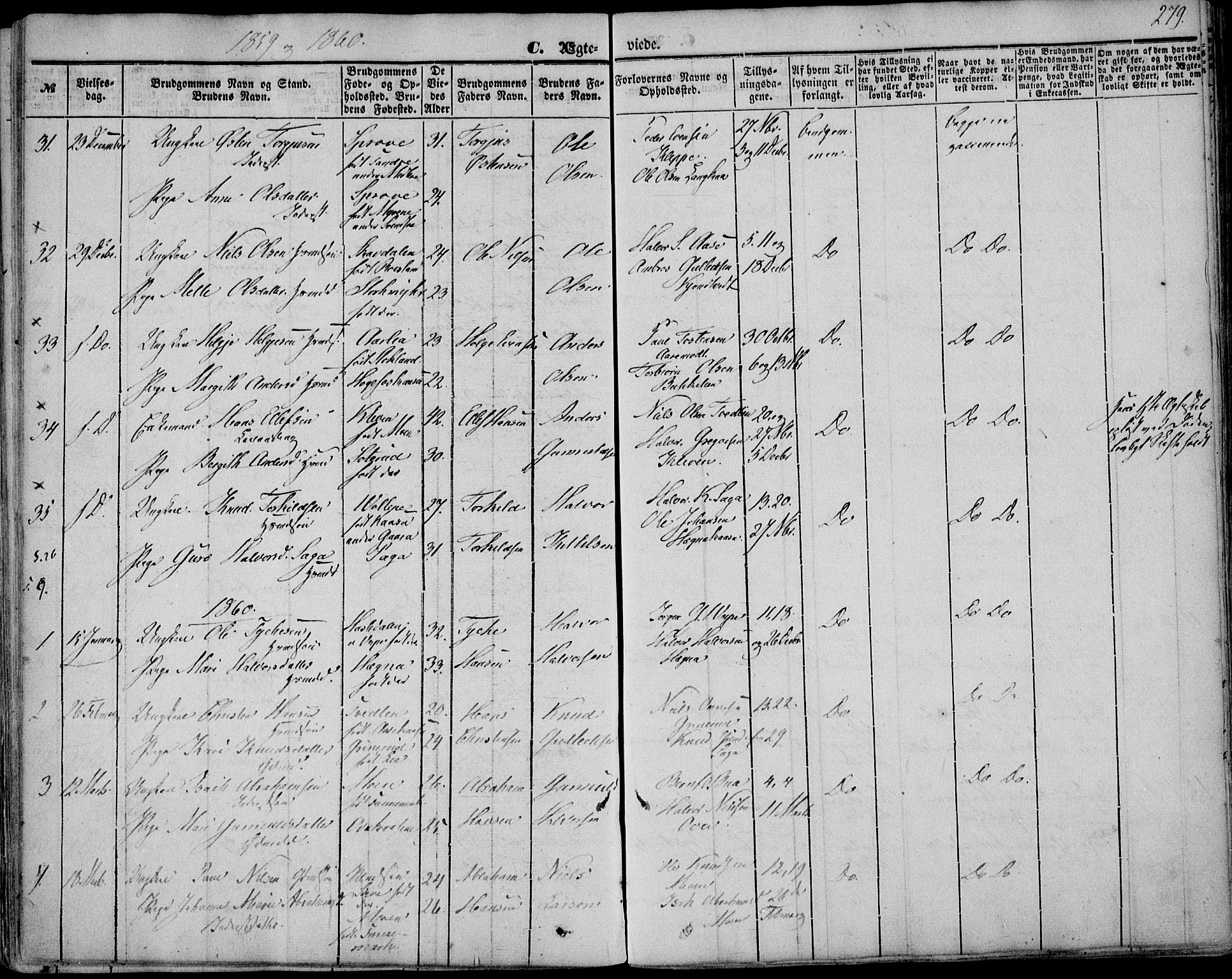 Bø kirkebøker, AV/SAKO-A-257/F/Fa/L0008: Ministerialbok nr. 8, 1849-1861, s. 279