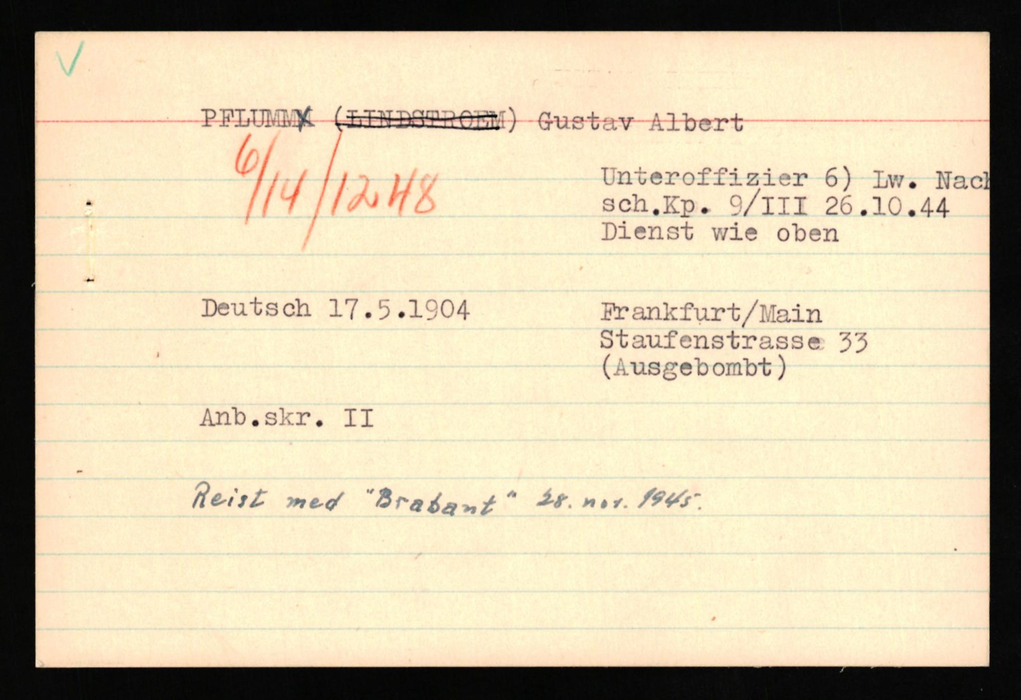 Forsvaret, Forsvarets overkommando II, AV/RA-RAFA-3915/D/Db/L0026: CI Questionaires. Tyske okkupasjonsstyrker i Norge. Tyskere., 1945-1946, s. 119