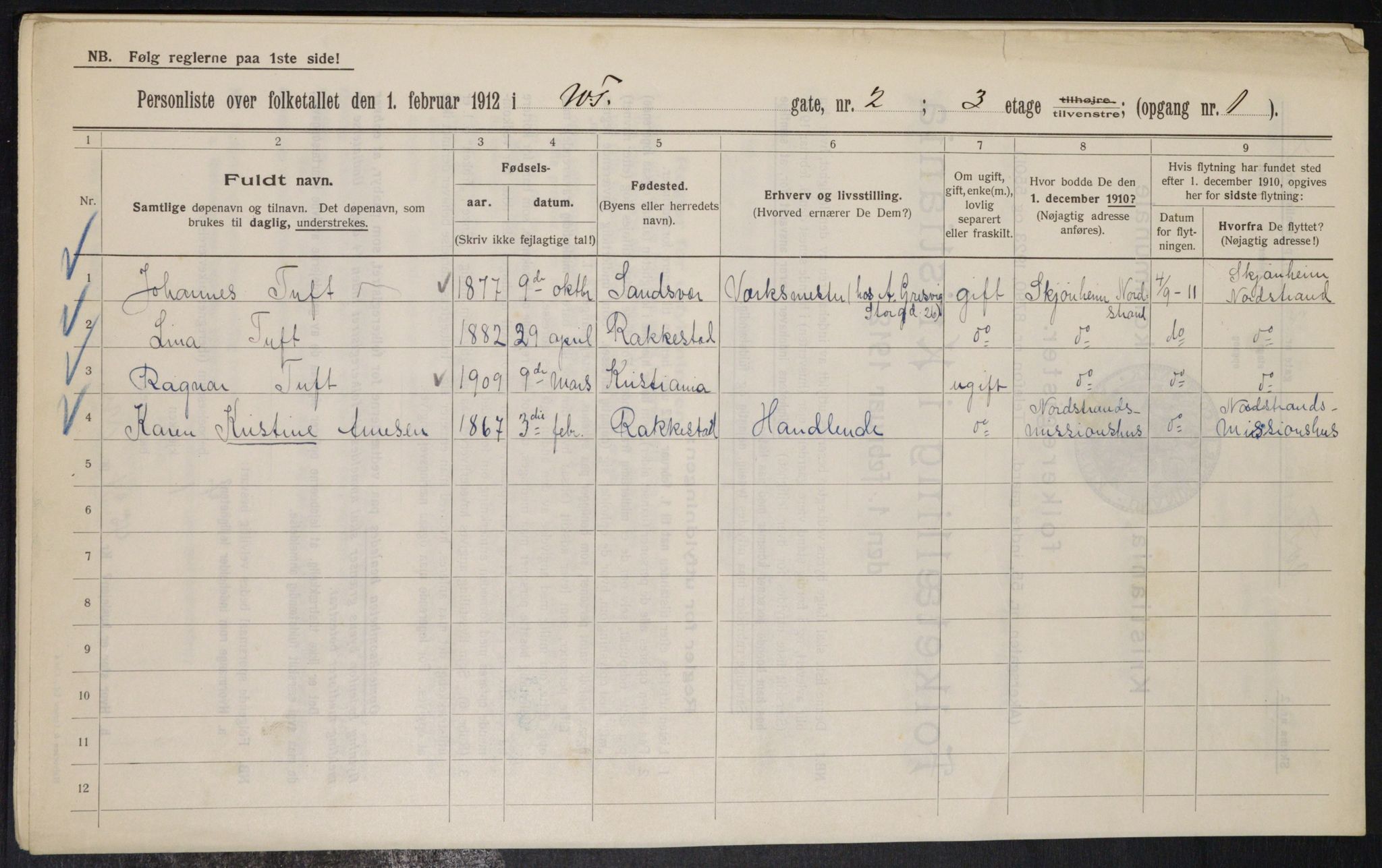 OBA, Kommunal folketelling 1.2.1912 for Kristiania, 1912, s. 126217