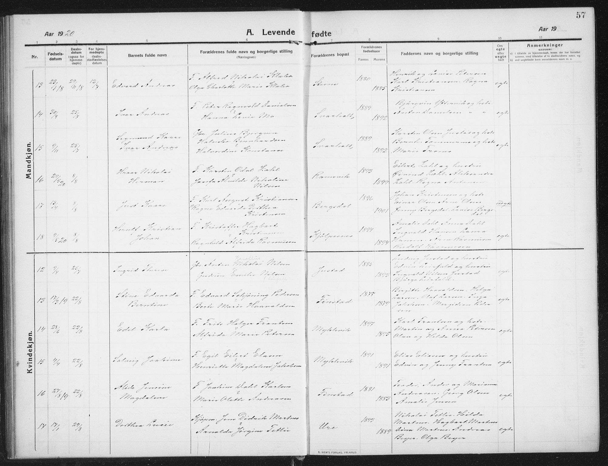 Ministerialprotokoller, klokkerbøker og fødselsregistre - Nordland, AV/SAT-A-1459/882/L1183: Klokkerbok nr. 882C01, 1911-1938, s. 57