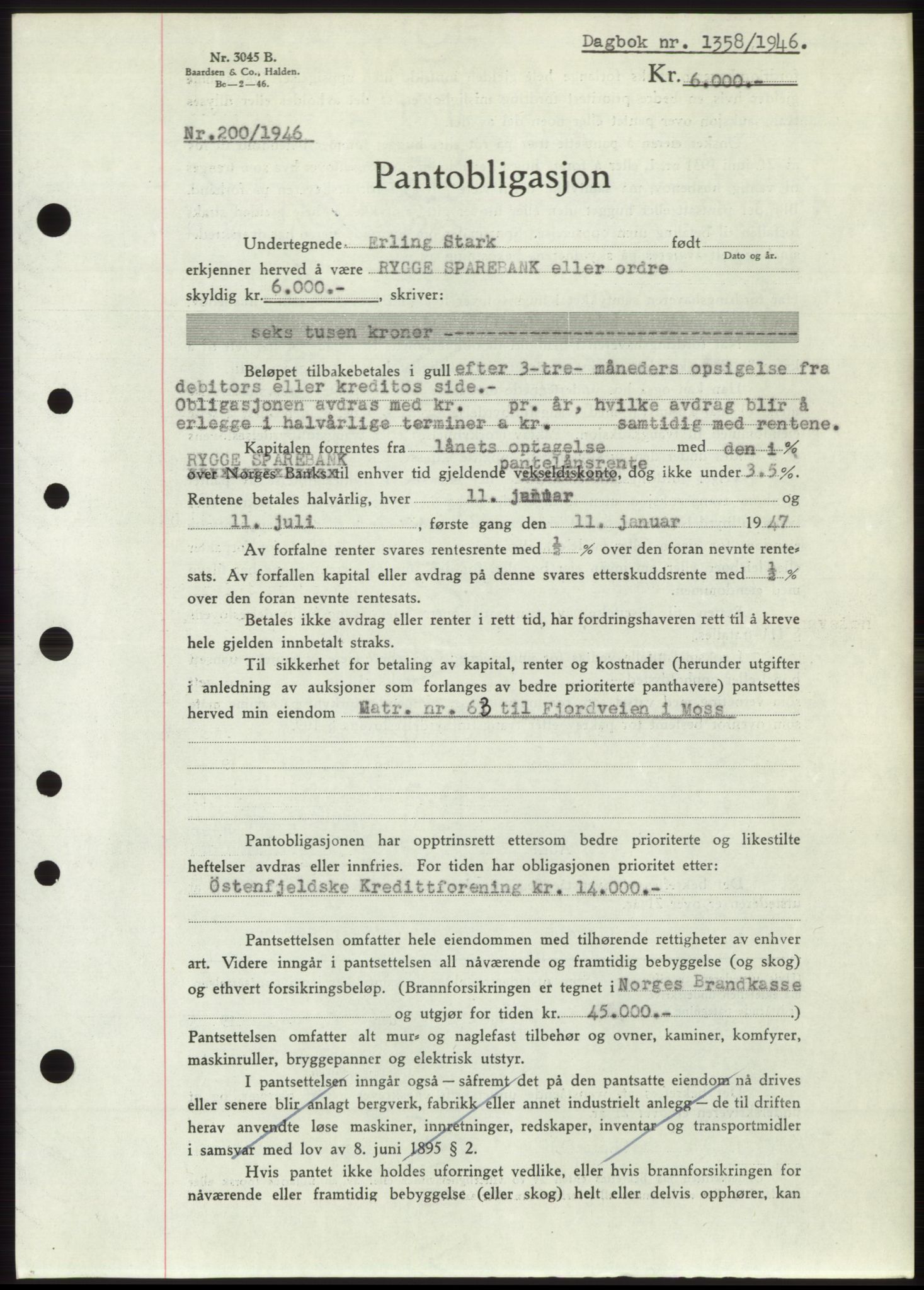 Moss sorenskriveri, SAO/A-10168: Pantebok nr. B15, 1946-1946, Dagboknr: 1358/1946