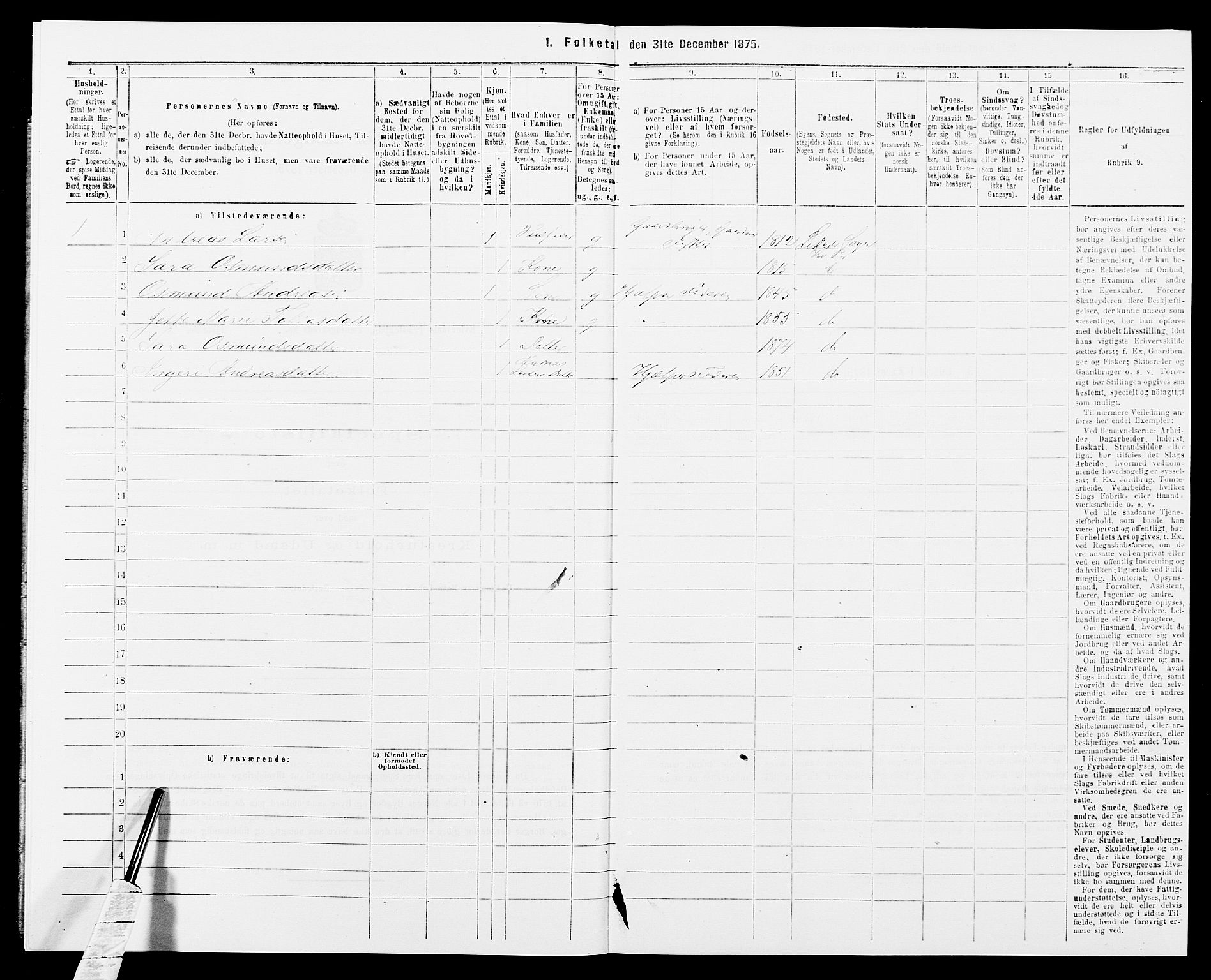 SAK, Folketelling 1875 for 1037P Kvinesdal prestegjeld, 1875, s. 552