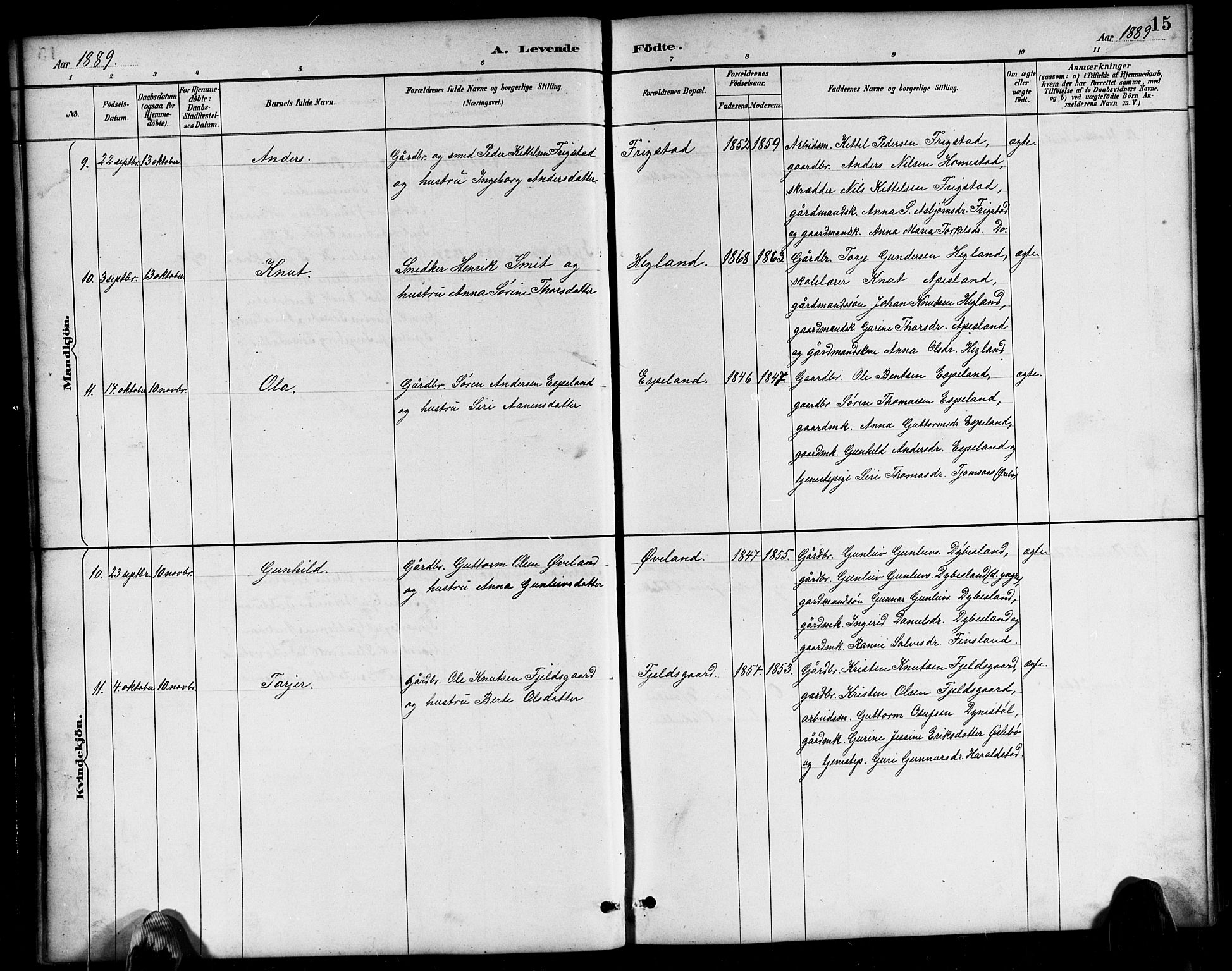 Bjelland sokneprestkontor, AV/SAK-1111-0005/F/Fb/Fbb/L0005: Klokkerbok nr. B 5, 1887-1918, s. 15