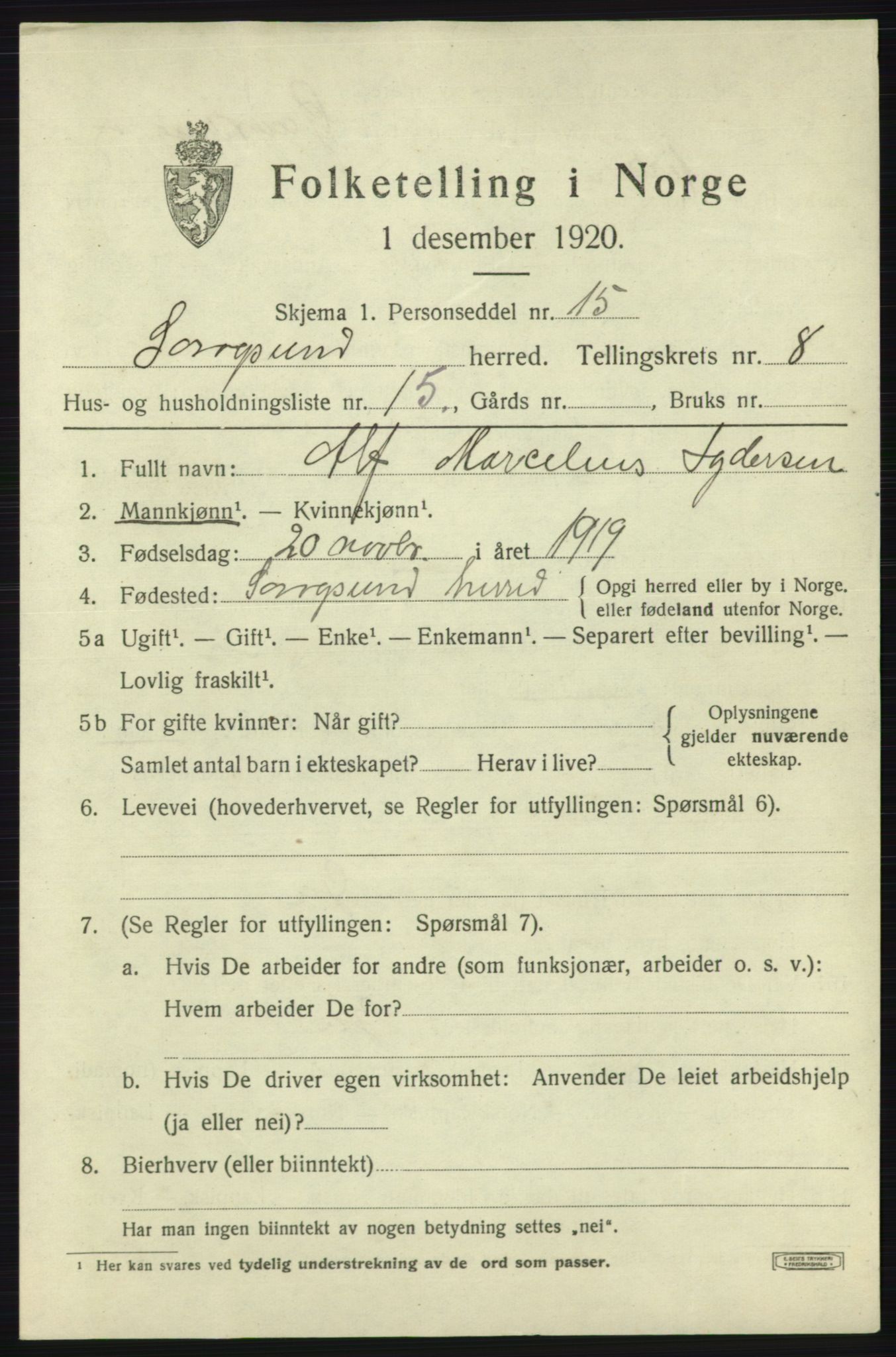 SATØ, Folketelling 1920 for 2016 Sørøysund herred, 1920, s. 3598